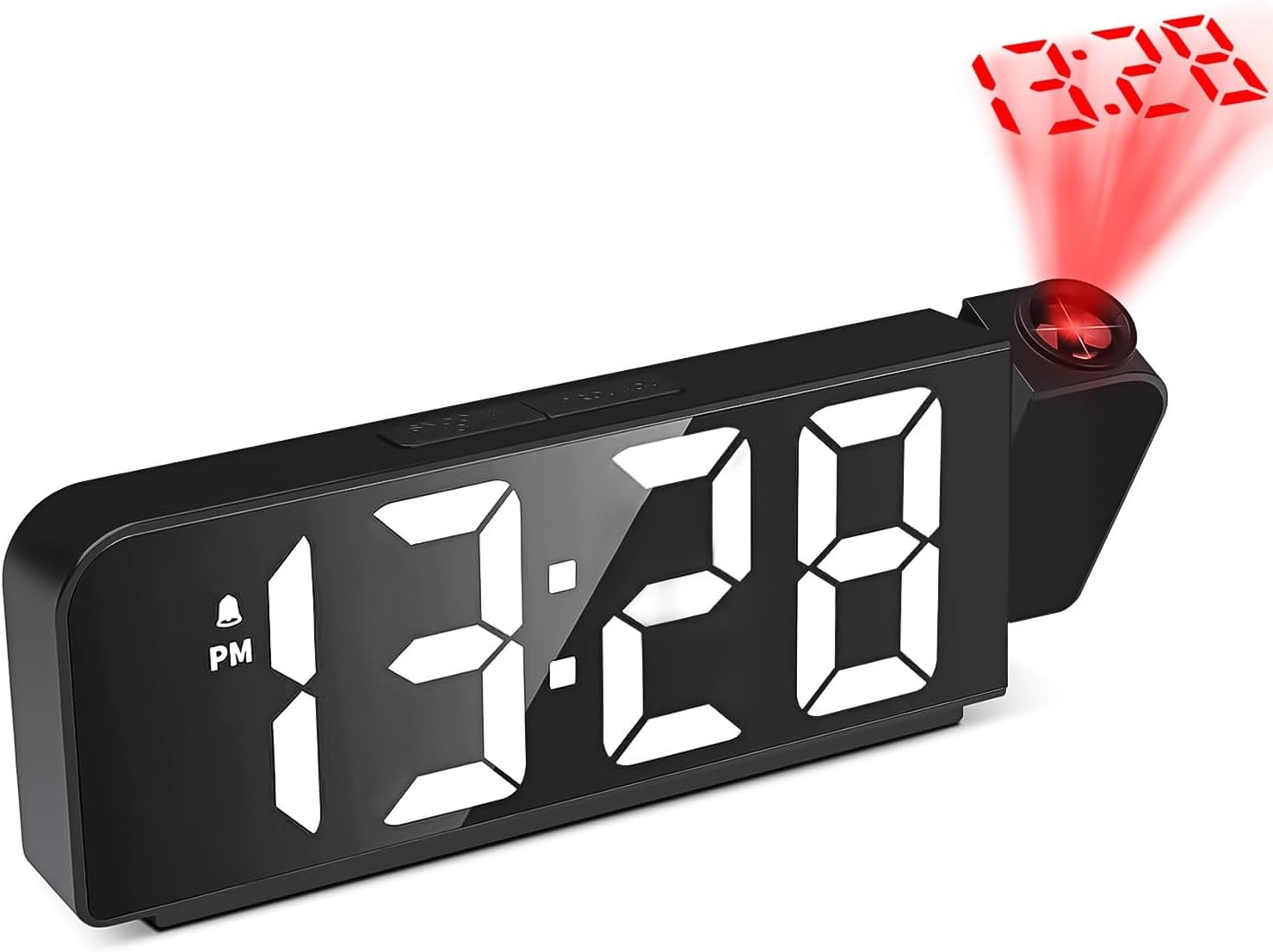 Budzik z projektorem sufitowym, budzik z projektorem 180°, budzik z projektorem i wyświetlaczem temperatury, 4 poziomy jasności, cyfrowy zegar LED