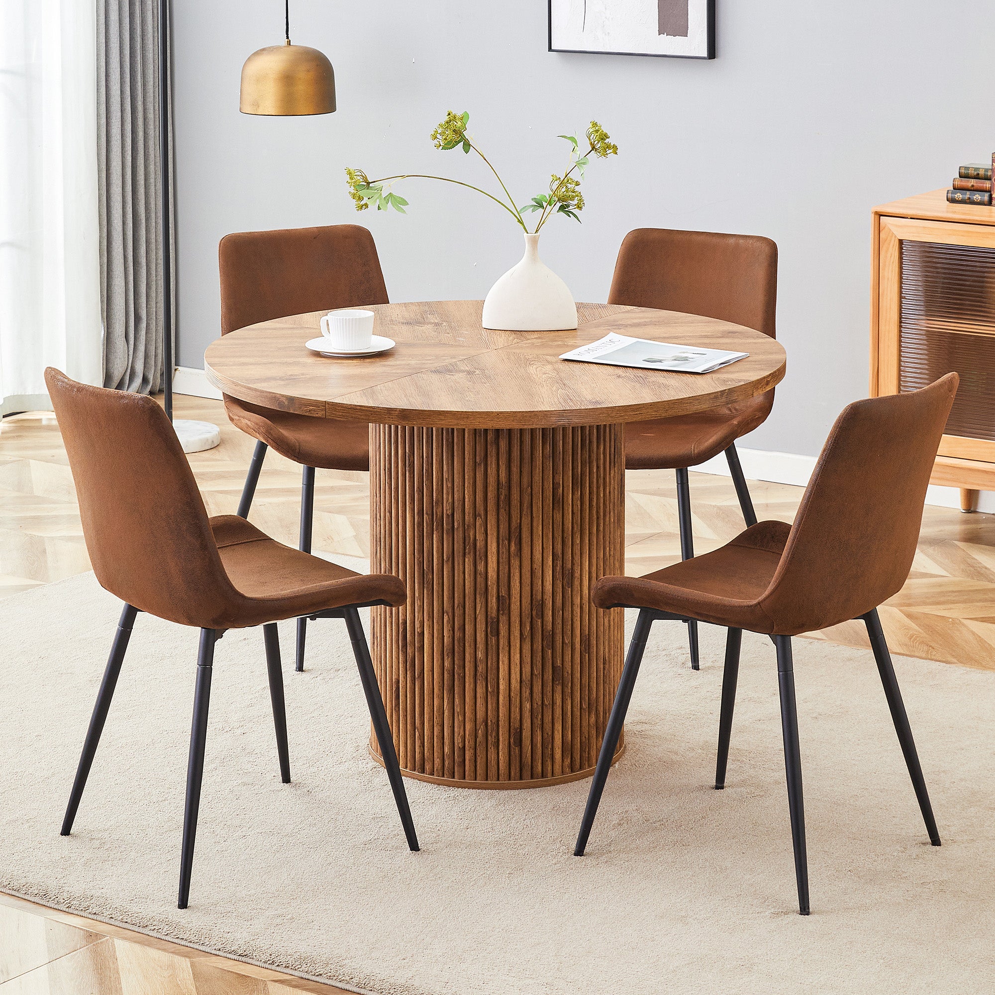 Ensemble salle à manger 5 pièces - Table ronde 100 cm effet bois avec 4 ...