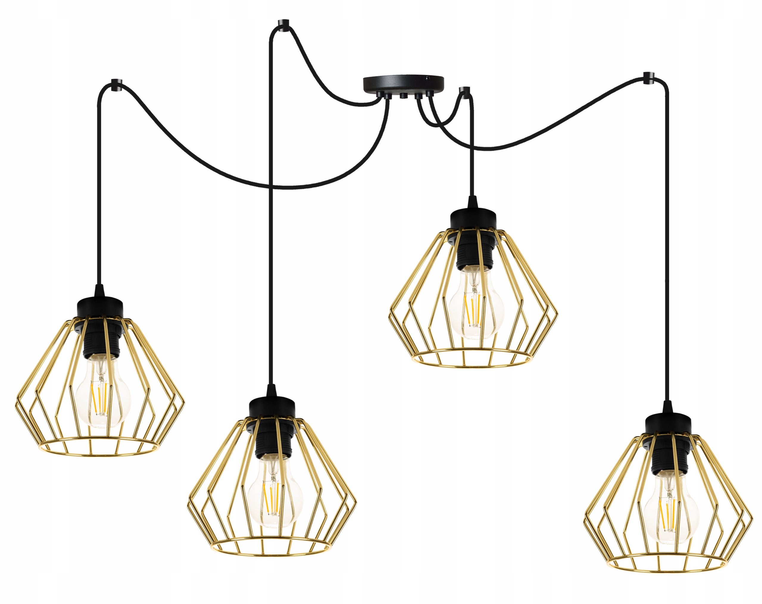 Lampa sufitowa wisząca Spider Santos modern 4xE27 abażur druciak diament złoty Light Home LH