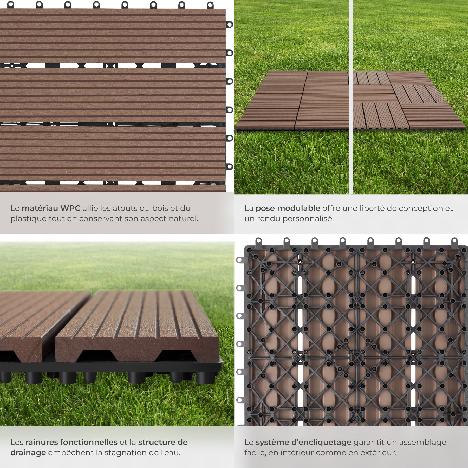 Lot de dalles de terrasse TEGULAS en WPC aspect bois Lot de 22 pièces avec système de clic TECTAKE - 4