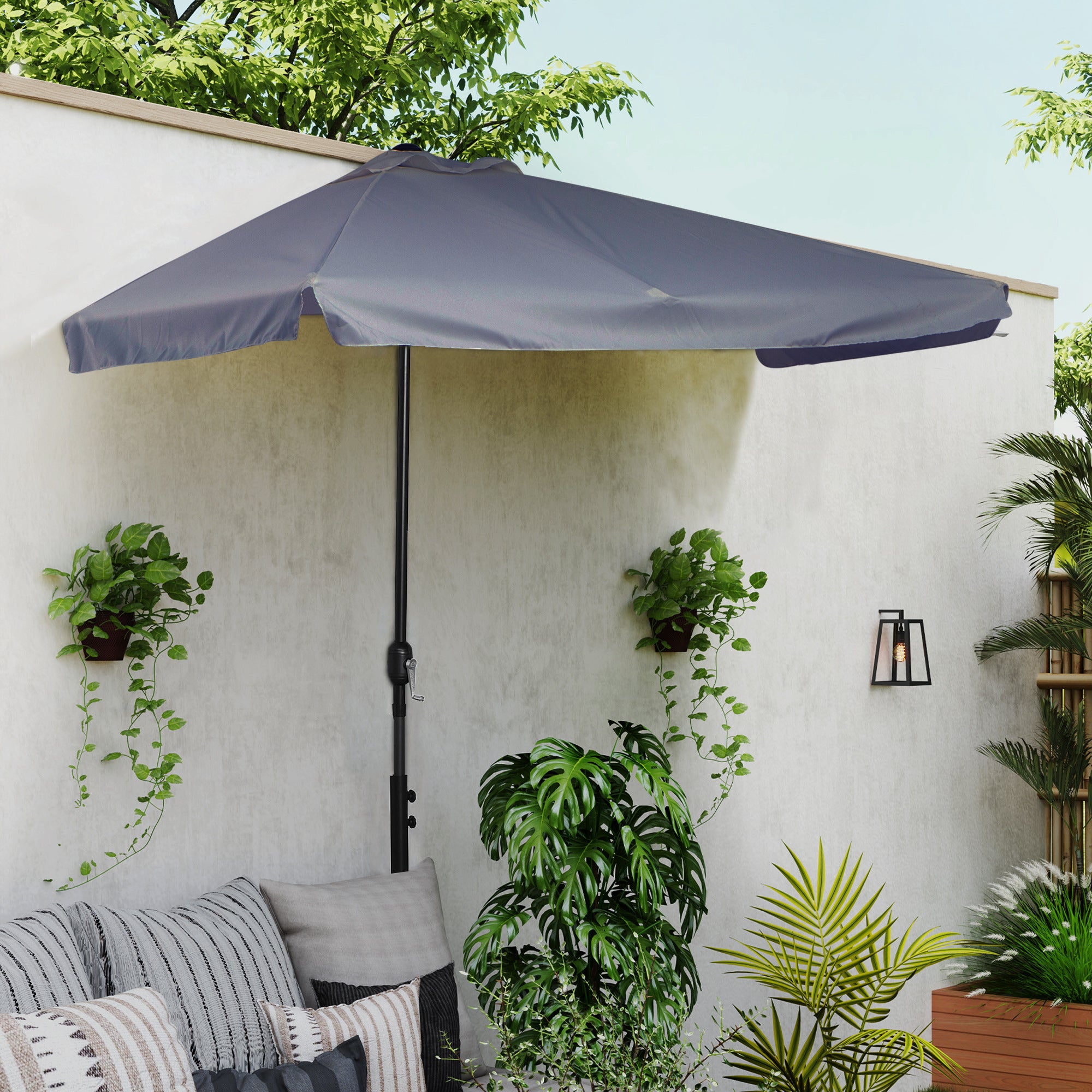 Parasol demi-cercle mural 2,5x2,3 m manivelle, gris - 4