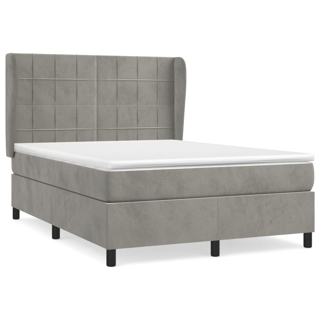 Cama box spring con colchón terciopelo gris claro 140x200 cm | Leroy Merlin