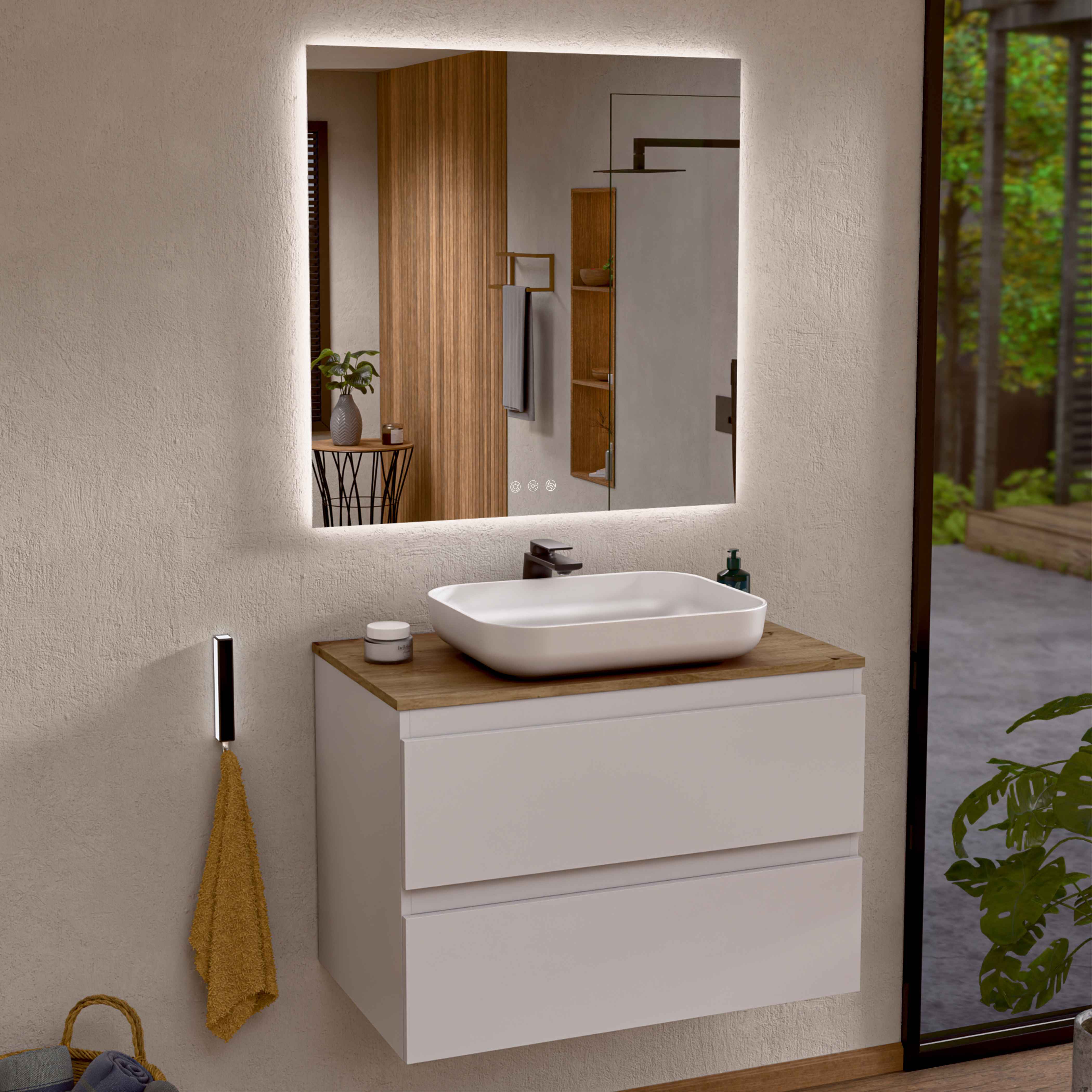 BELLOBATH - Espelho de banheiro com luz LED, luz ajustável em 3 cores e intensidades, antiembaçante - luz indireta 80cm alto x 80cm largura - 2