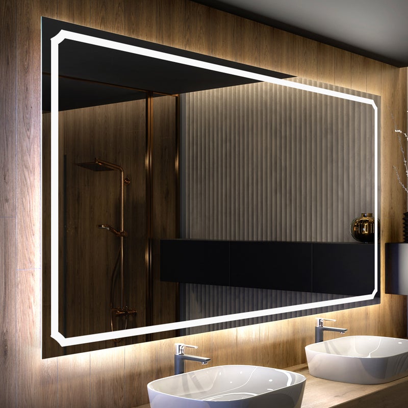 Lustro z oświetleniem LED do łazienki (180x100 cm) Jasne lustro LED z chłodnym białym oświetleniem