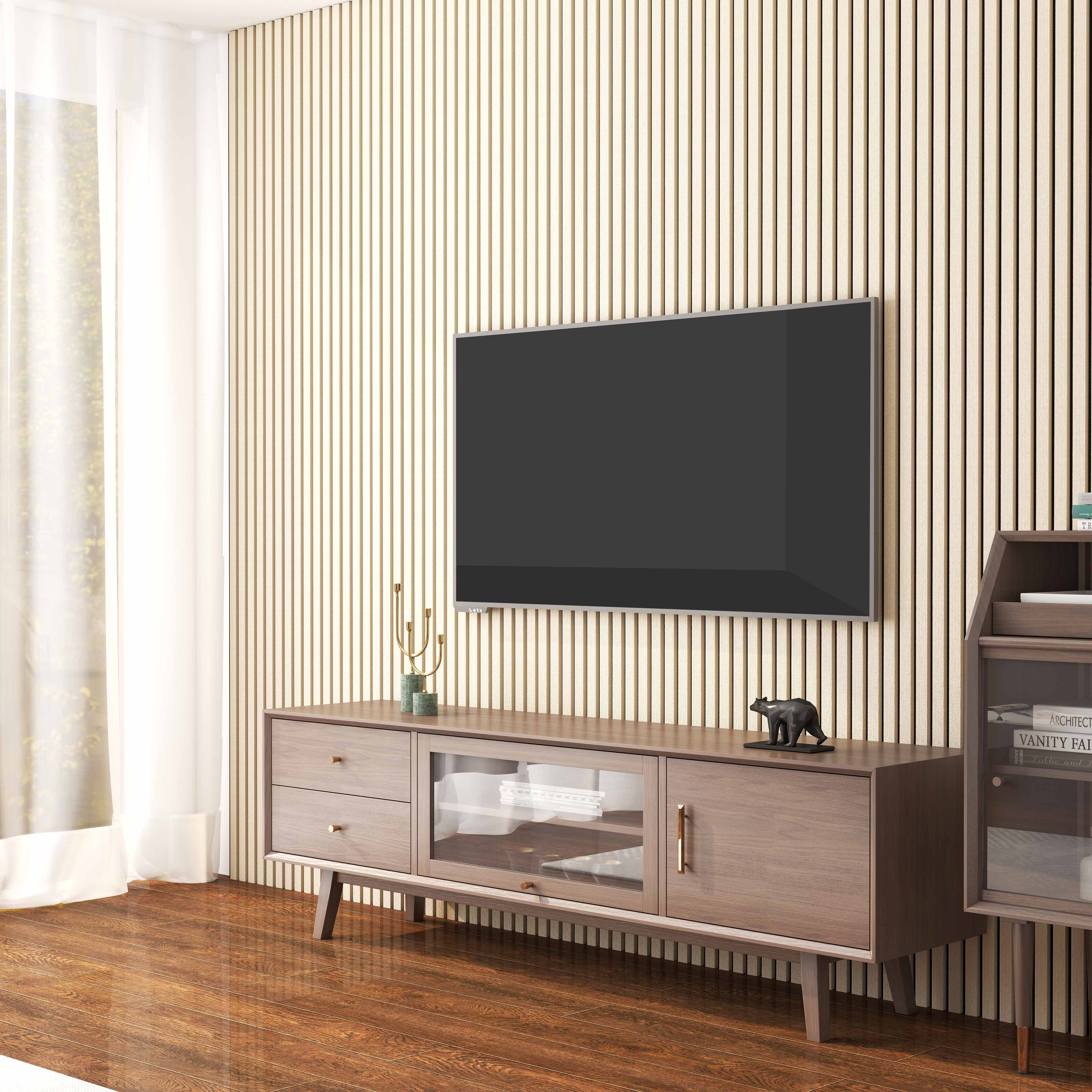 Lot de 3 panneaux muraux acoustiques décoratifs en bois MDF 260 x 30 cm, finition chêne blanc, excellente isolation acoustique, installation simple - 2