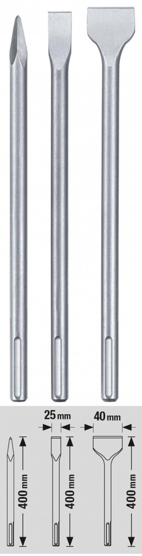 Einhell - Set di 3 scalpelli originali (accessori per martello demolitore, in acciaio, lunghezza 400 mm, attacco SDS-Max, per vari martelli di foratur
