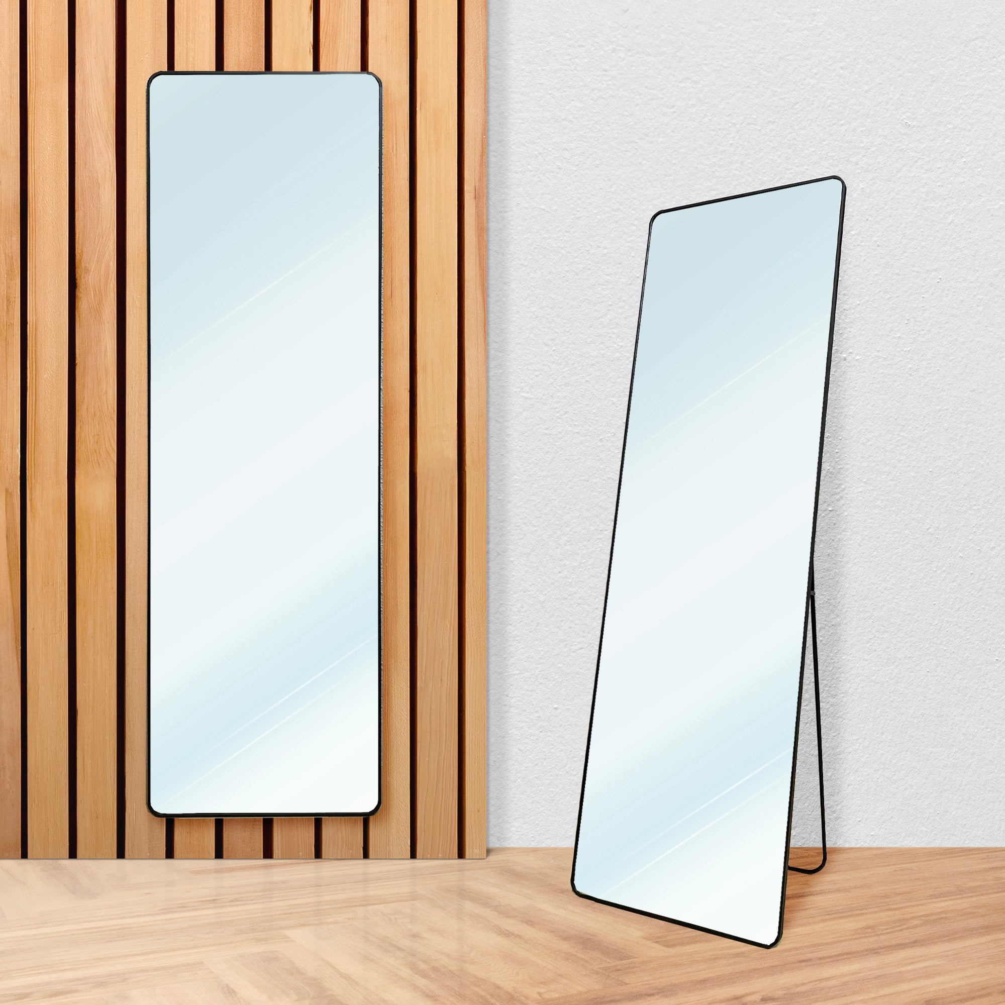 Espejo de Pie Metálico Metal Square Edge Max 170x65 |Cuerpo Entero Negro con Soporte Suelo | Soporte para Pared - 6