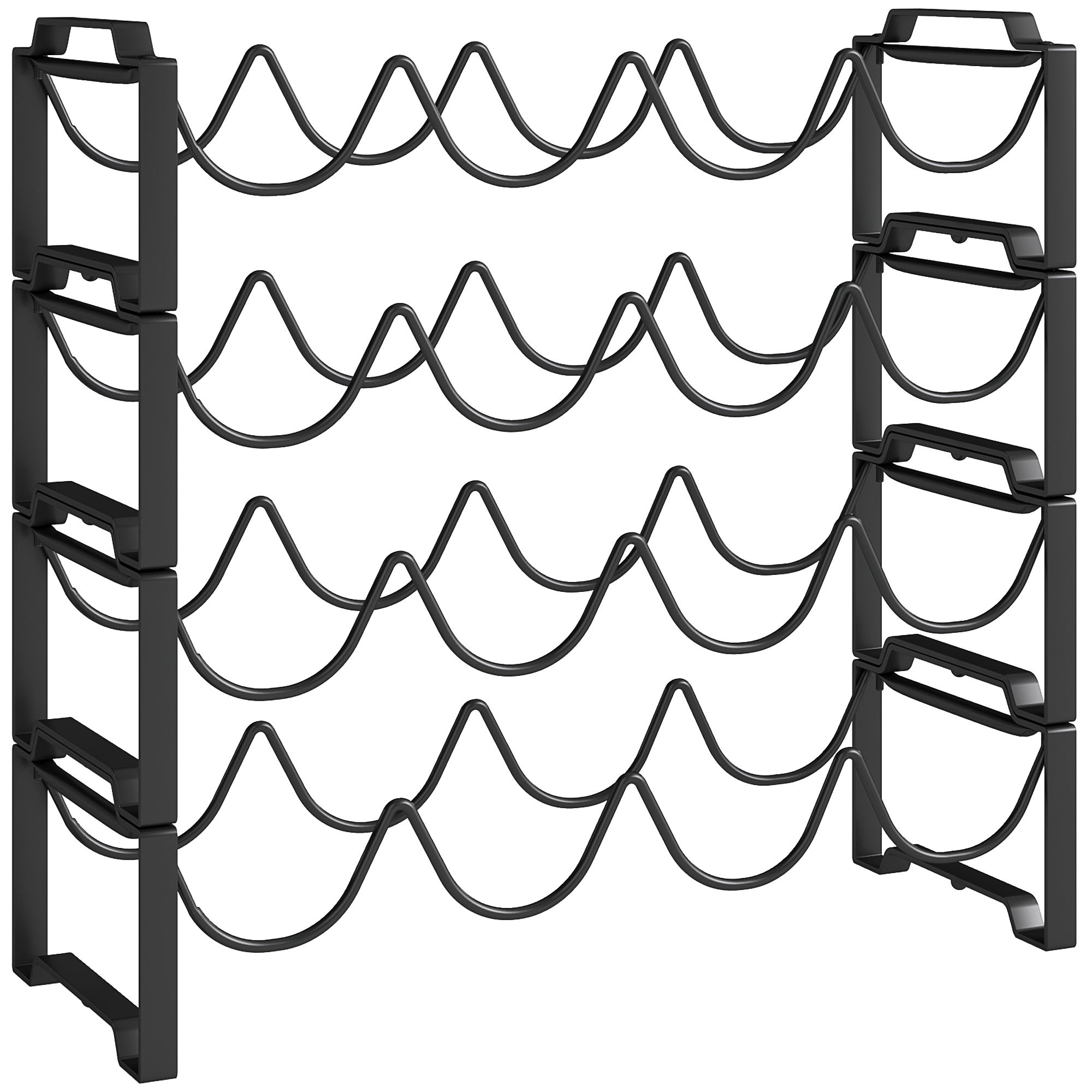 Stojak na wino na 16 butelek, 4-poziomowy metalowy uchwyt na wino do kuchni i jadalni, czarny