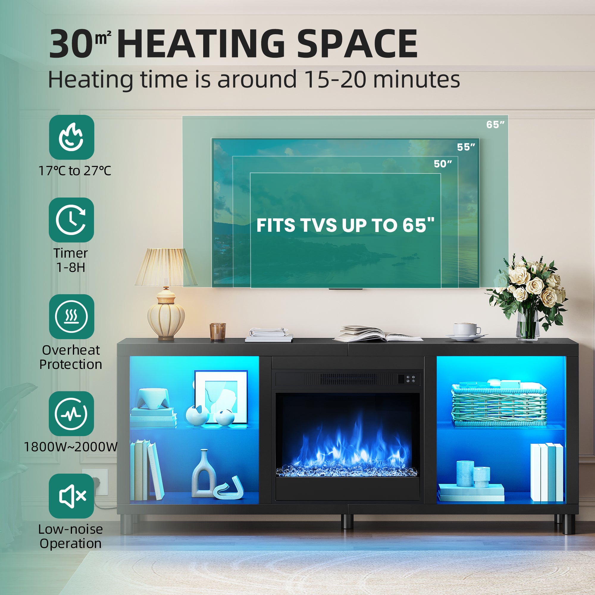 Balconera Soporte TV para Chimenea Eléctrica 18