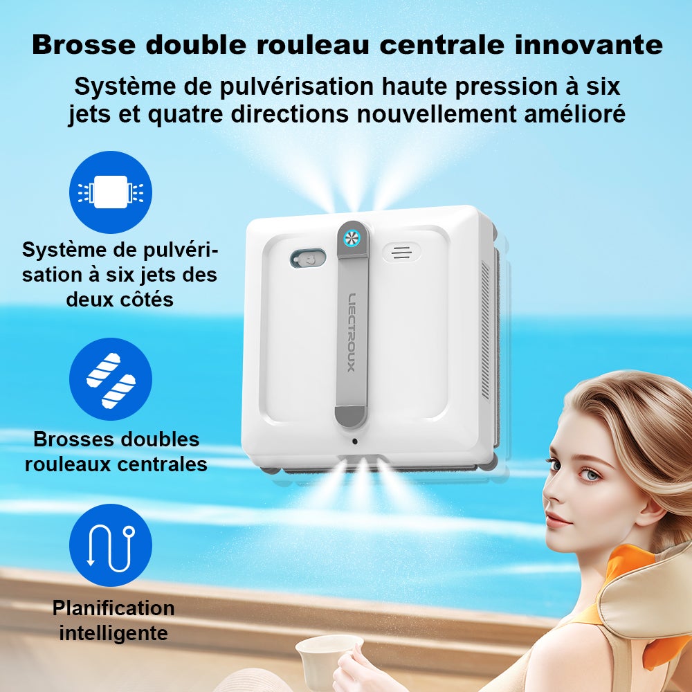 LIECTROUX S9 – Robot Laveur de Vitres Intelligent 9000 Pa, Double Brosses Rotatives, Pulvérisation 6 Voies, App & Télécommande, Vitres Avec/Sans Cadre - 2