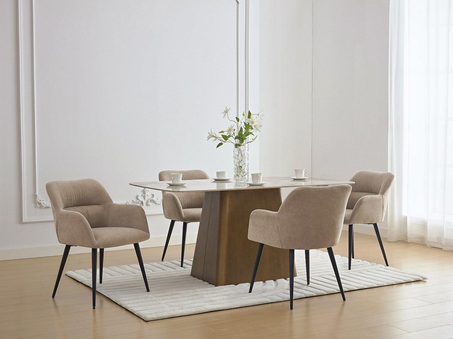 Zestaw 6 krzeseł HEKA – z podłokietnikami – tkanina i metal – kolor beżowy