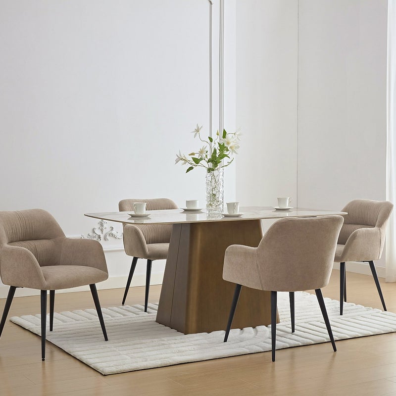 Zestaw 6 krzeseł HEKA – z podłokietnikami – tkanina i metal – kolor beżowy