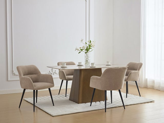 Zestaw 2 krzeseł HEKA – z podłokietnikami – tkanina i metal – kolor beżowy