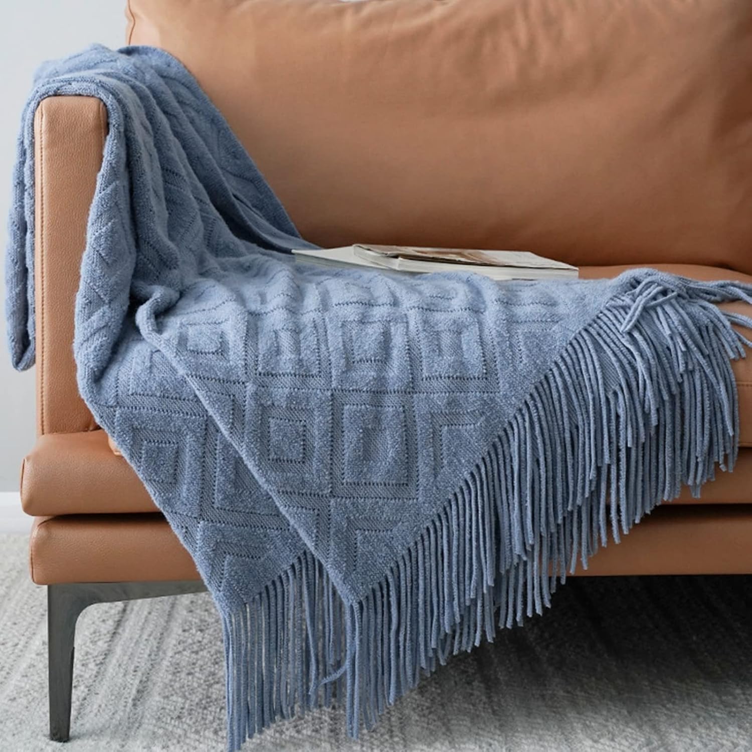 Couverture Tricotée Gland 130x230cm - Jeté De Canapé Doux Motif Bulles Nordique