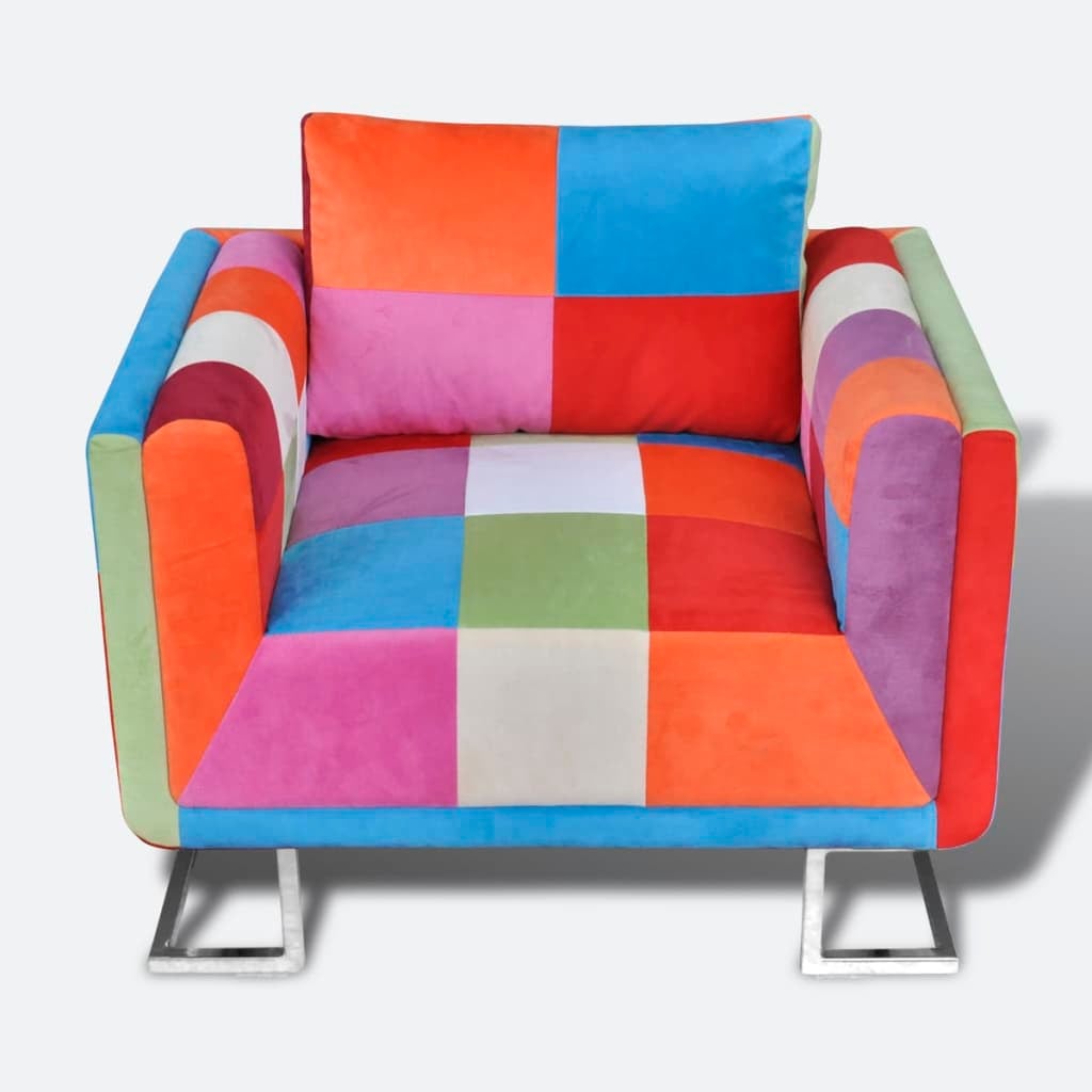 Sillón de salón | silla | sillón cubo con diseño de retales tela patchwork patas cromadas cfw836299