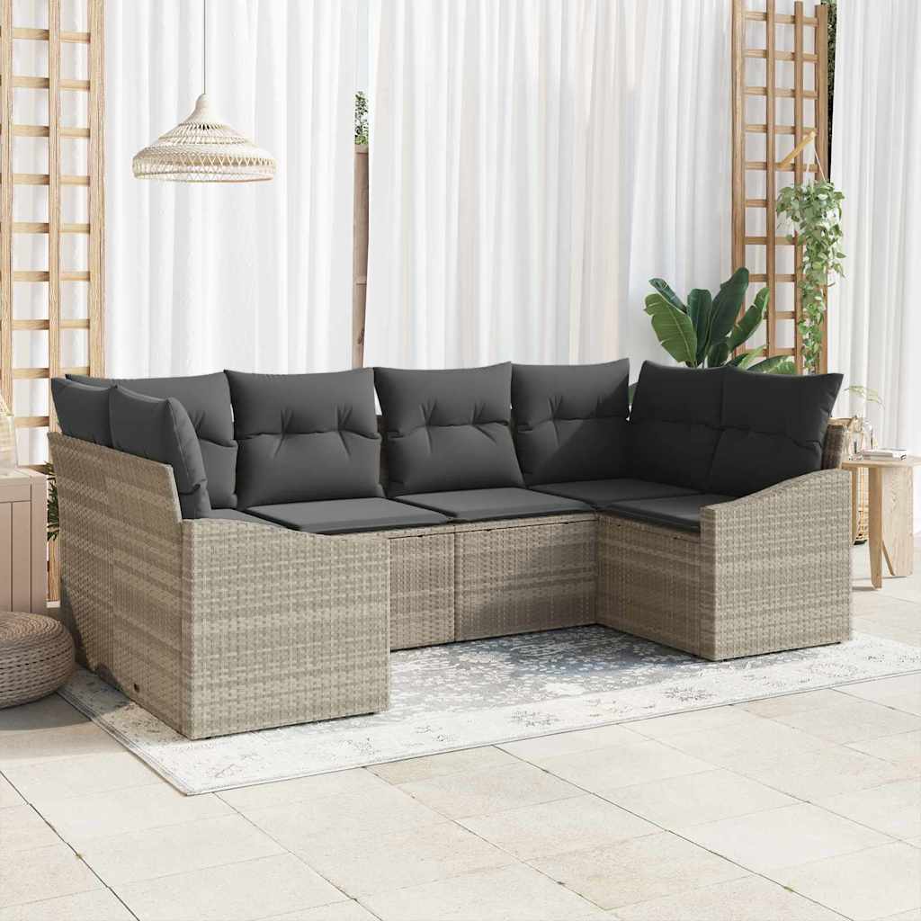 Zestaw Sof z poduszką 6 pcs Jasnoszary polirattan vidaXL