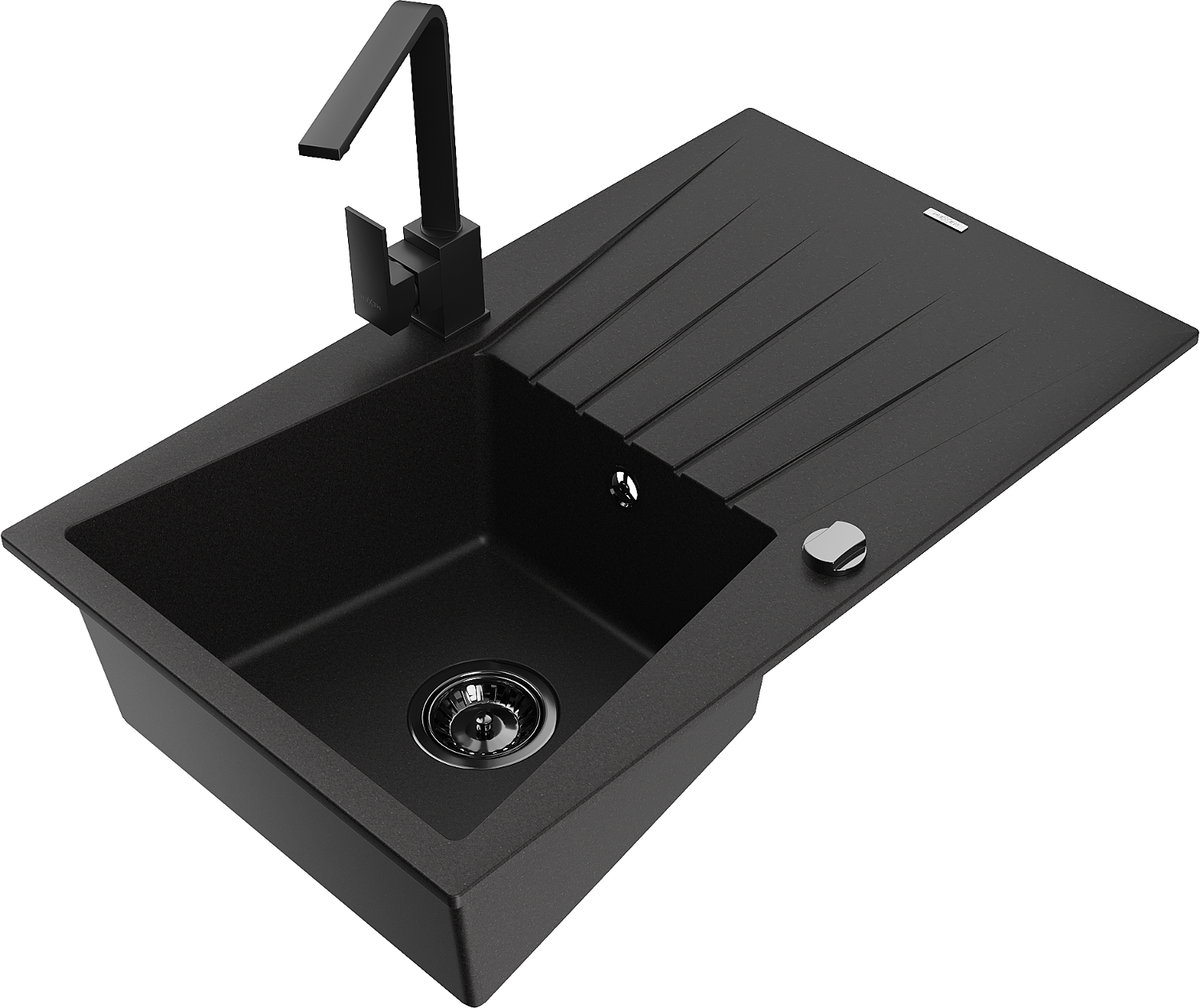 VBChome Fregadero De Granito Negro, 77 X 44 Cm, Empotrable, Reversible, Con Sifón