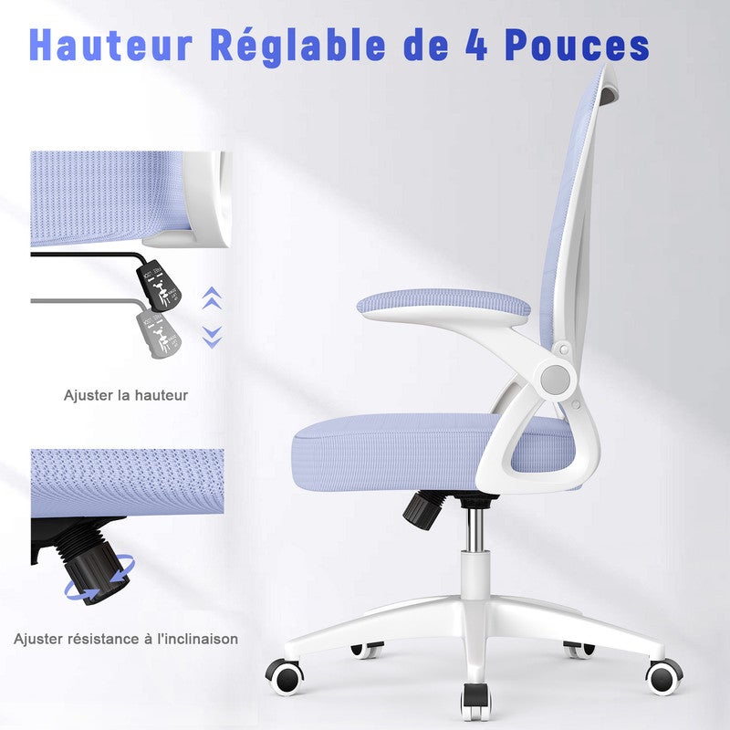 Chaise de Bureau Ergonomique RATTANTREE - à roulette - Soutien Lombaire Dossier Règalable- Hauteur Ajustable - Violet - 4