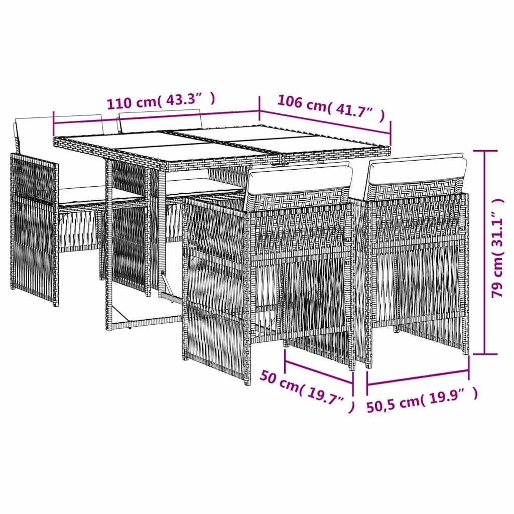 Set de muebles jardín 5 piezas con cojines ratán sintético negro - 6