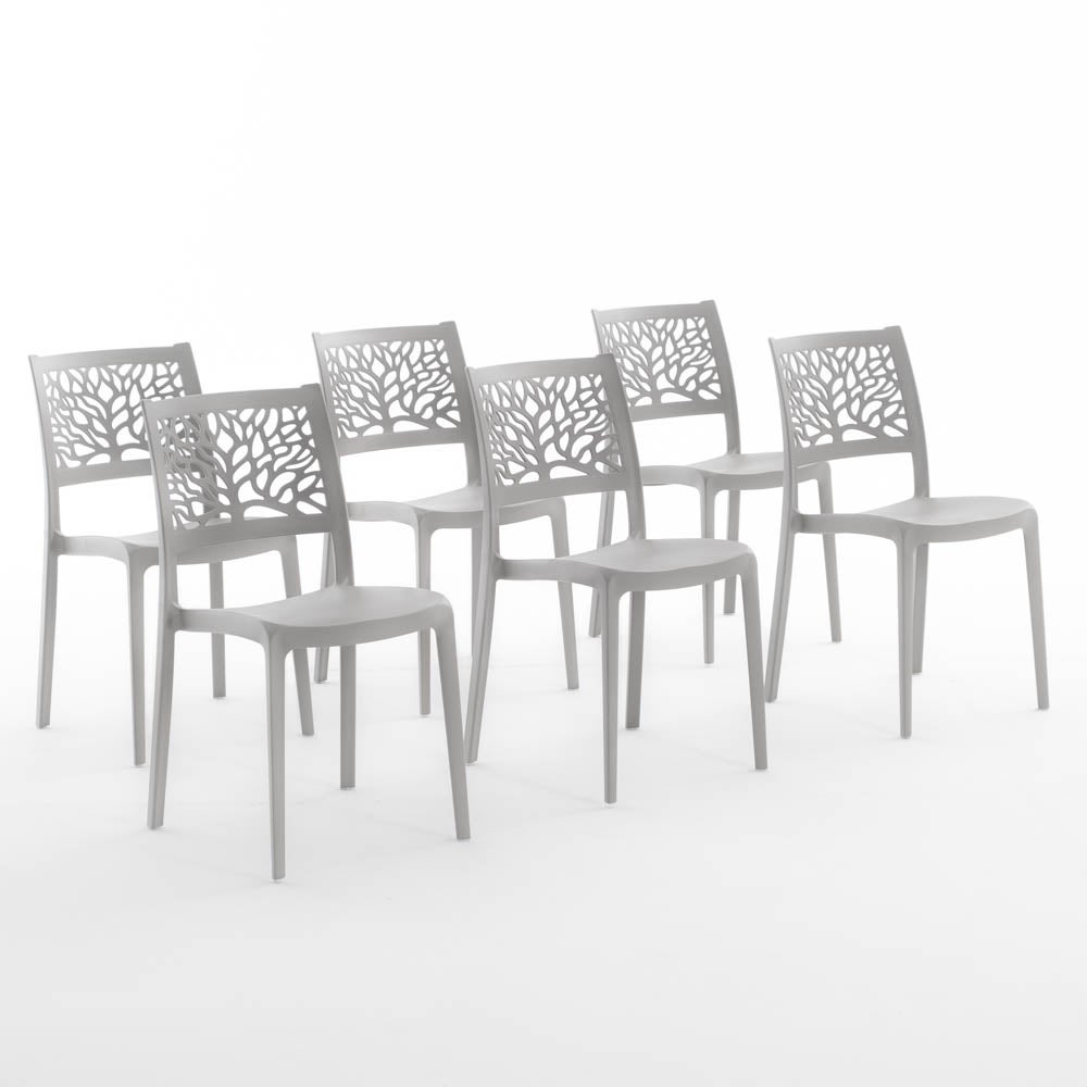Chaises Résine Fibre De Verre RATTATAN Anna - Empilables - Intérieur/Extérieur - Gris Clair (Lot De 4)