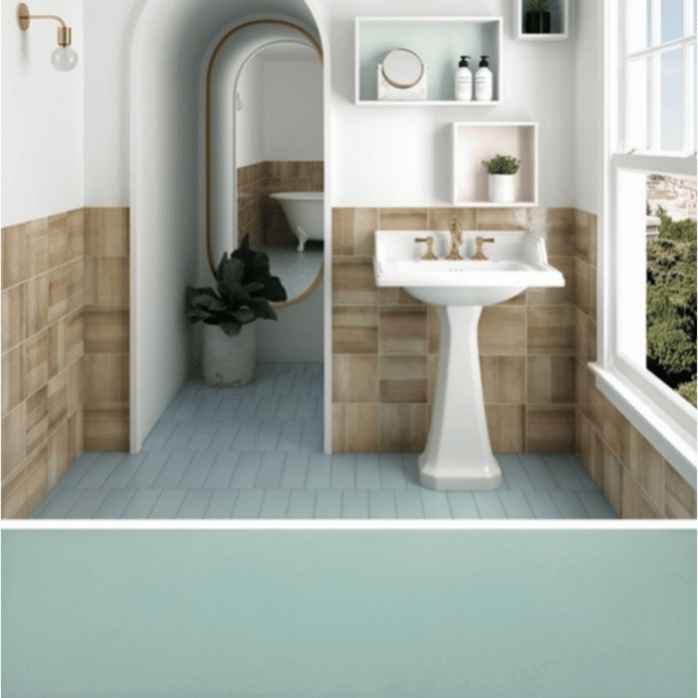 Carrelage sol / mur pose baton rompu chevron uni vert menthe mate STROMBOLI BAHIA BLUE (vendu par boite de 0.65m2)