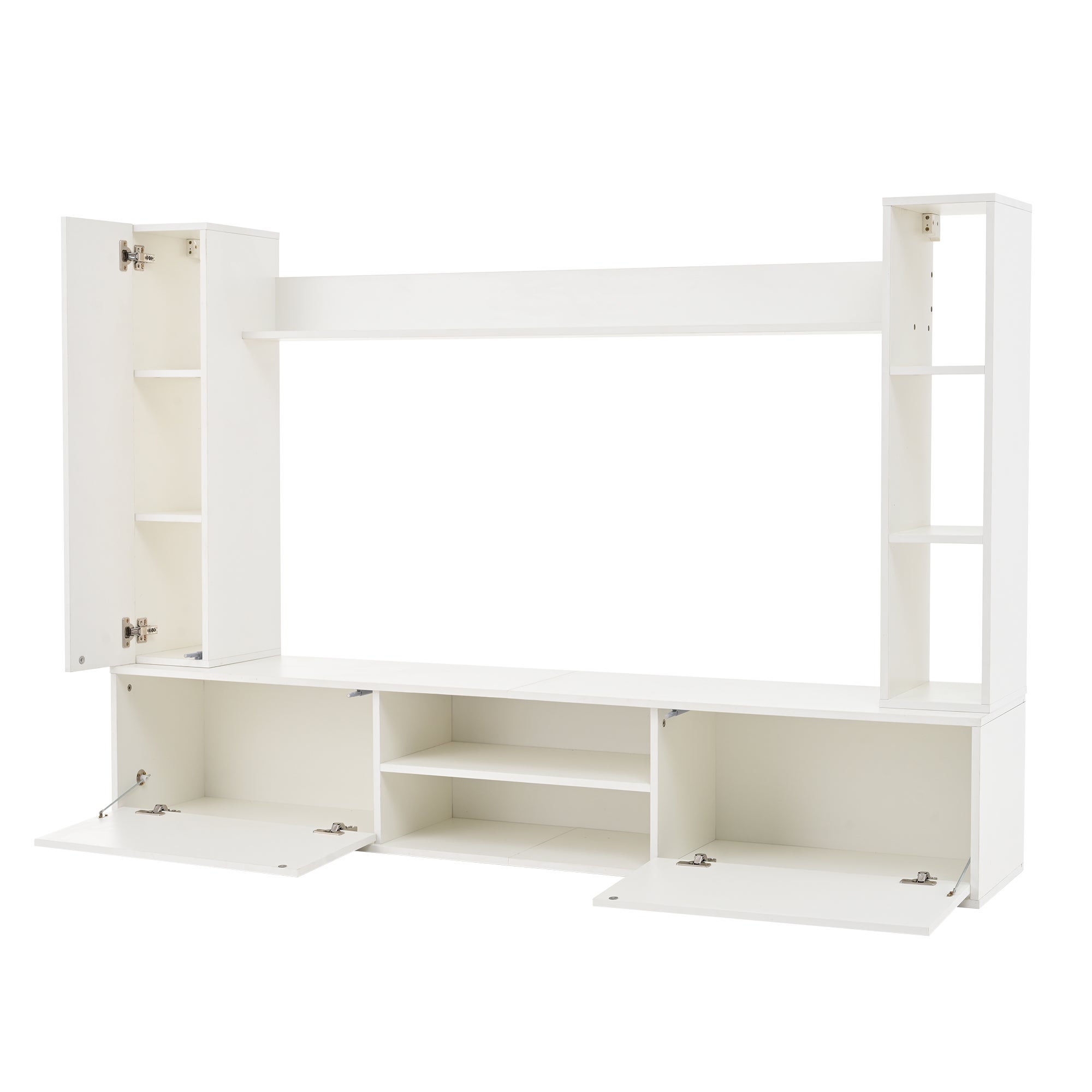 Meuble TV Salle de Séjour Complet avec Bibliothèque Murale et Vitrines, Meuble tv bois Ensemble 4 Pièces (180cm) : Support TV, Étagères Murales, Blanc - 7