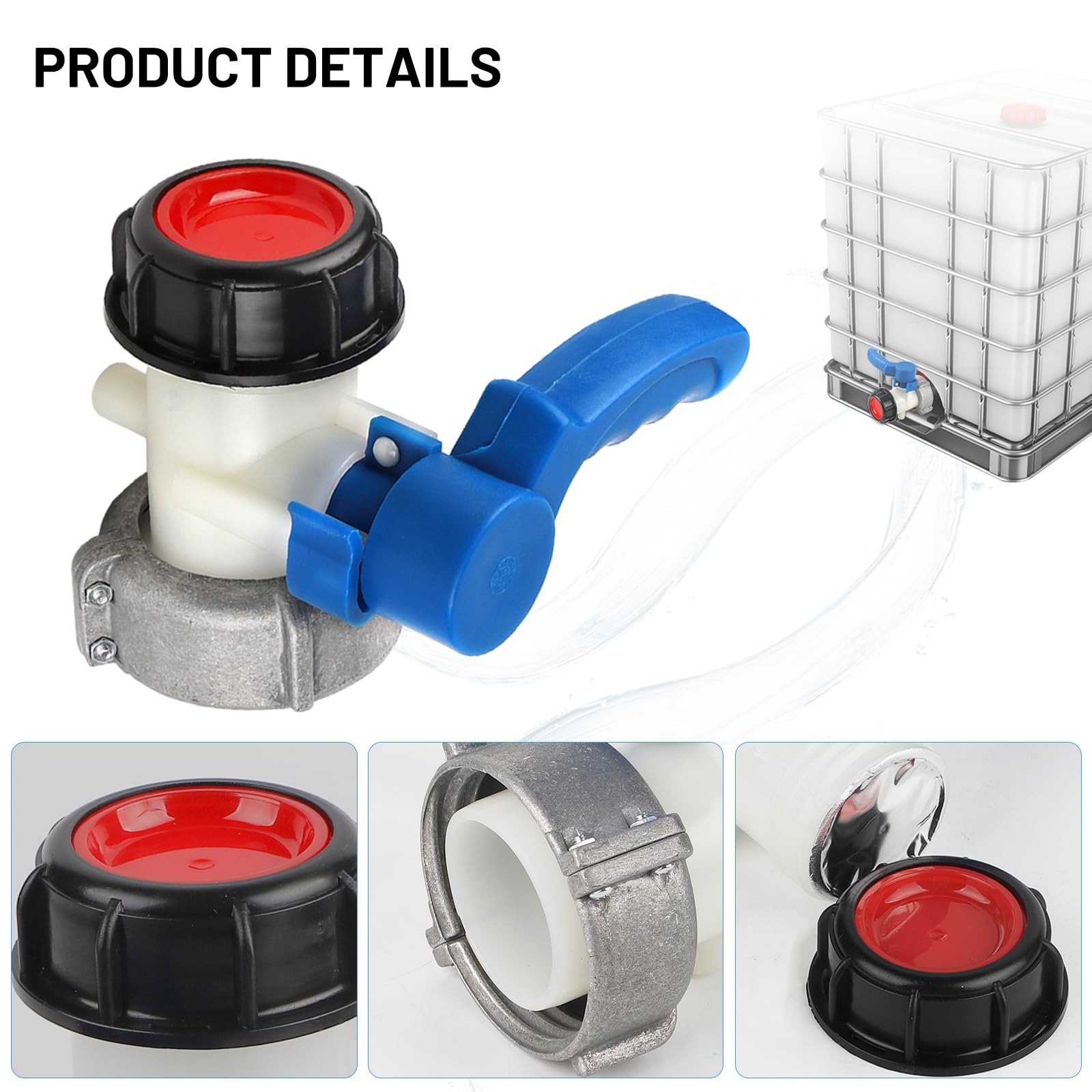 Adattatore IBC universale, adattatore per valvola di intercettazione IBC, adattatore per valvola a farfalla, per serbatoio dell'acqua piovana (75 mm) - 4