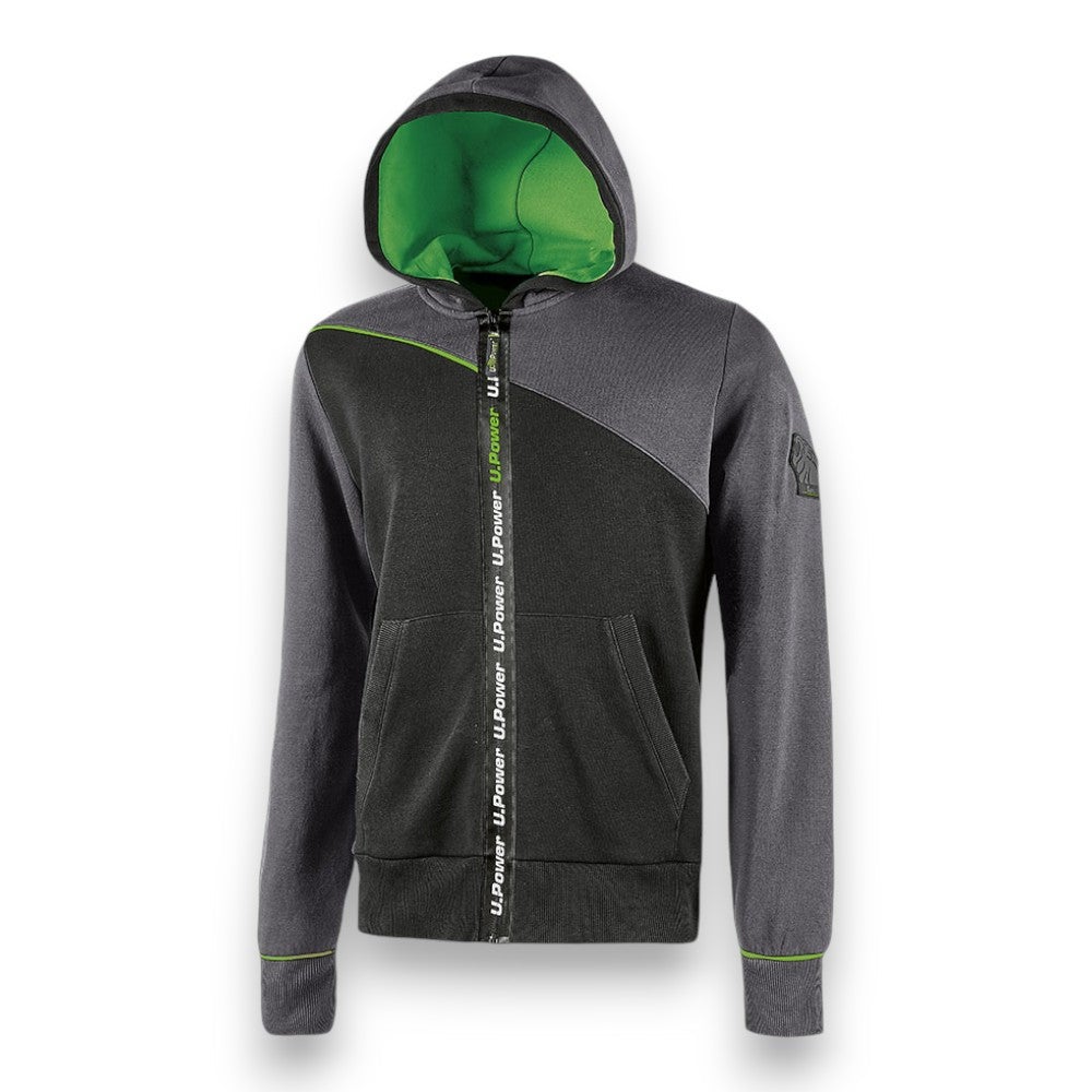 Felpa uomo grigia con cappuccio regolabile e zip impermeabile