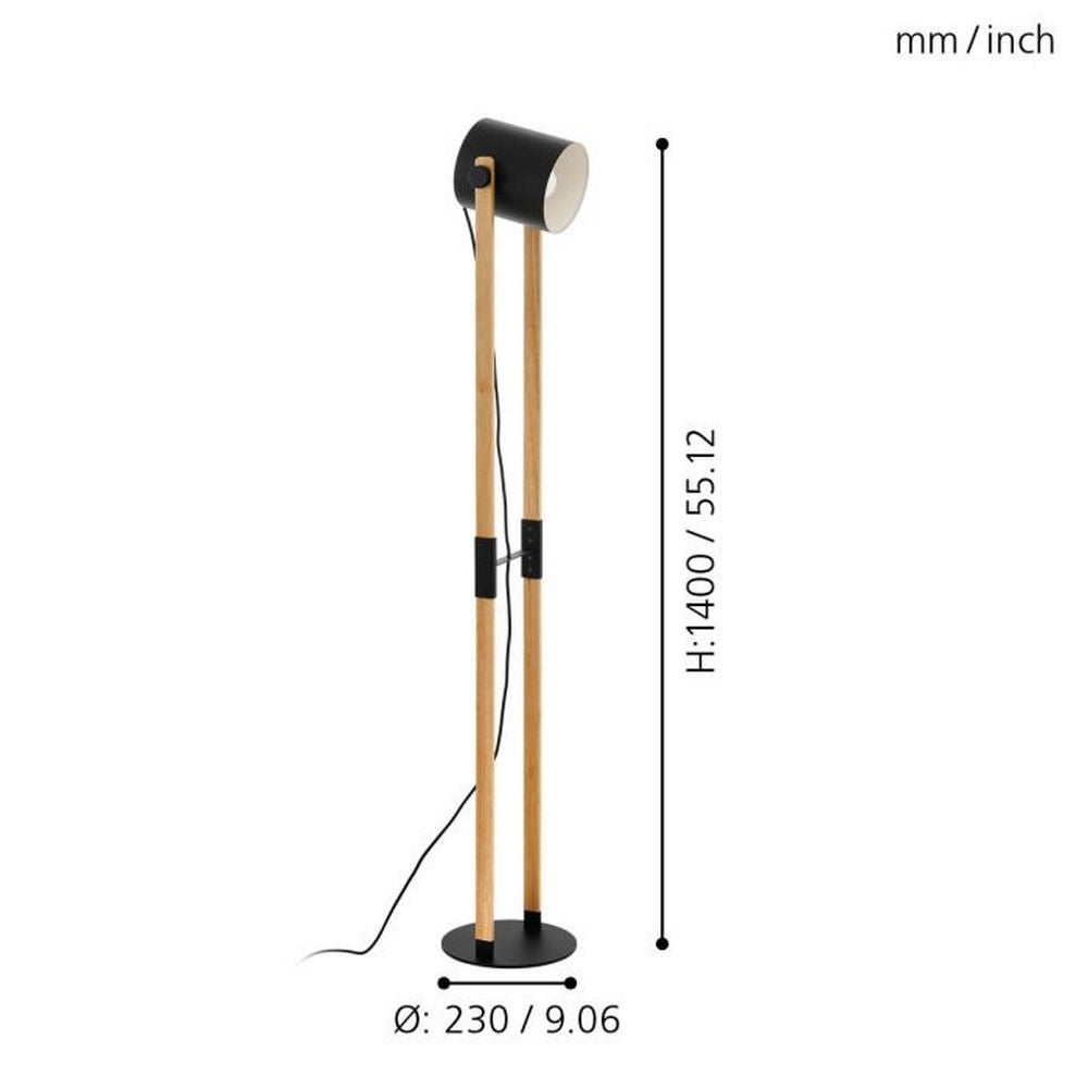 Lampa podłogowa LED EGLO Hornwood z projektorem, czarno-drewniana, 1xE27 - 4