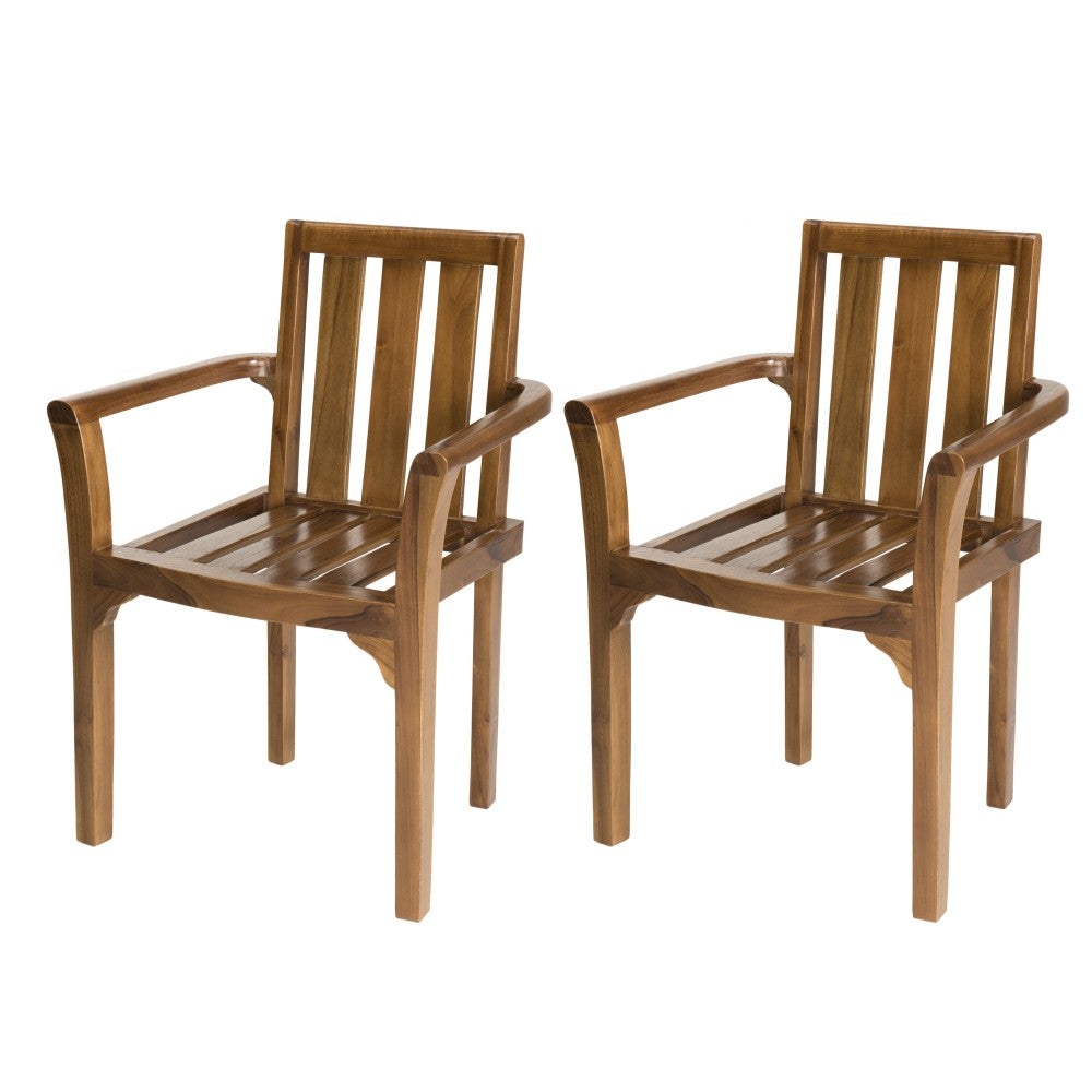MAEVA - Ensemble de 2 fauteuils empilables en bois teck huilé - 2