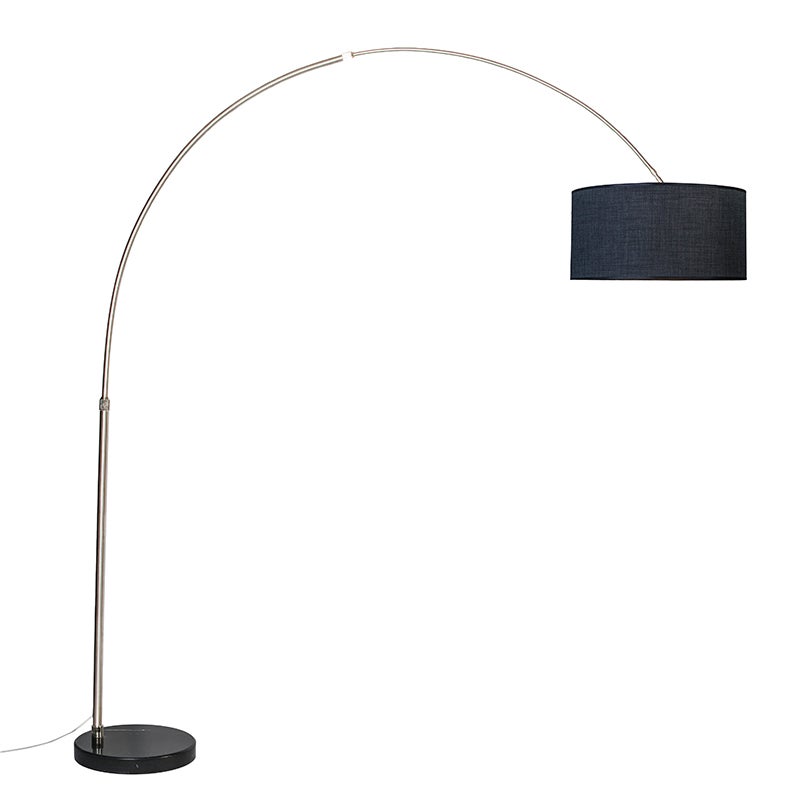Lampa łukowa ze stali z abażurem z tkaniny czarna 50 cm - XXL