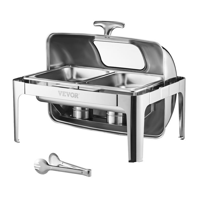 Zestaw naczyń do podgrzewania żywności ze stali nierdzewnej 3,9 l, 2 pojemniki, z rolowaną pokrywką, srebrny VEVOR