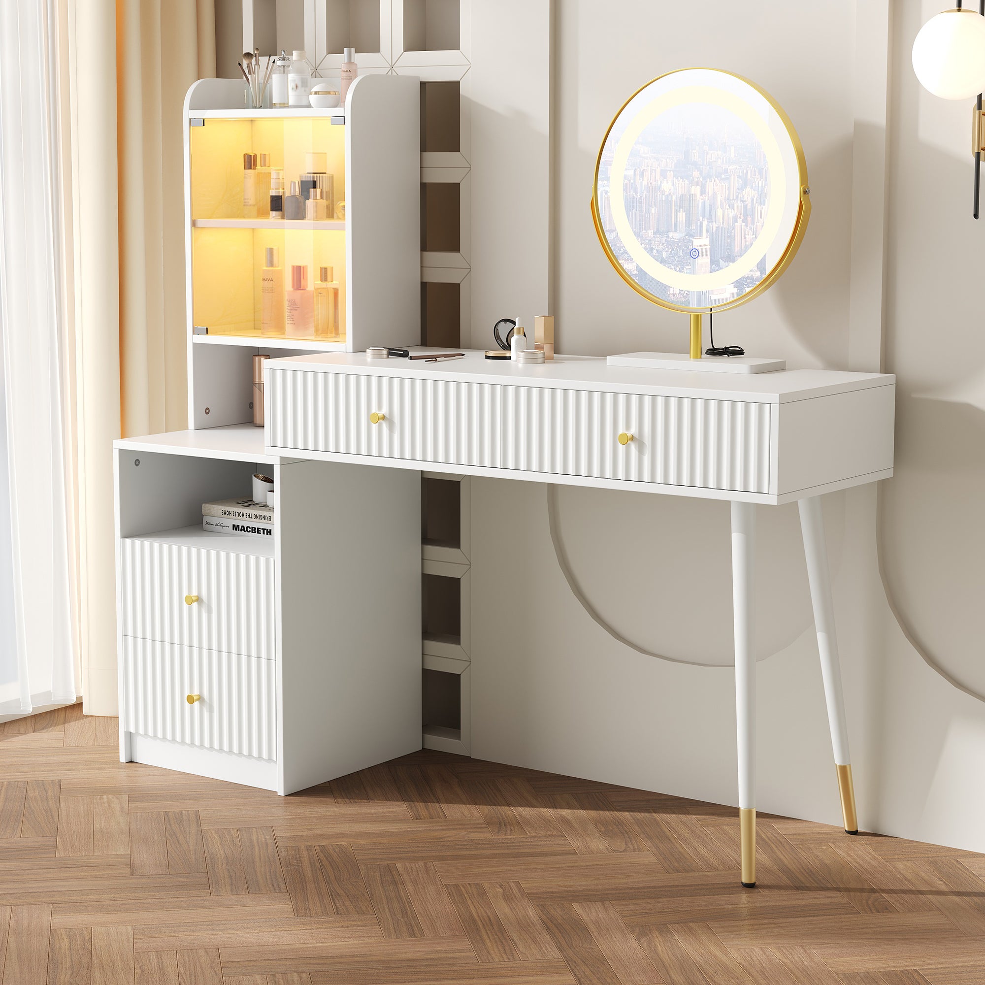 Postazione Trucco 80 Cm Toeletta Trucco con Specchio, Set Sgabello da Tavolo for Trucco, Scrivania Trucco In Legno con Cassetti, Scrivania Multifunzionale for Trucco for Donne ( Color : Natural A
