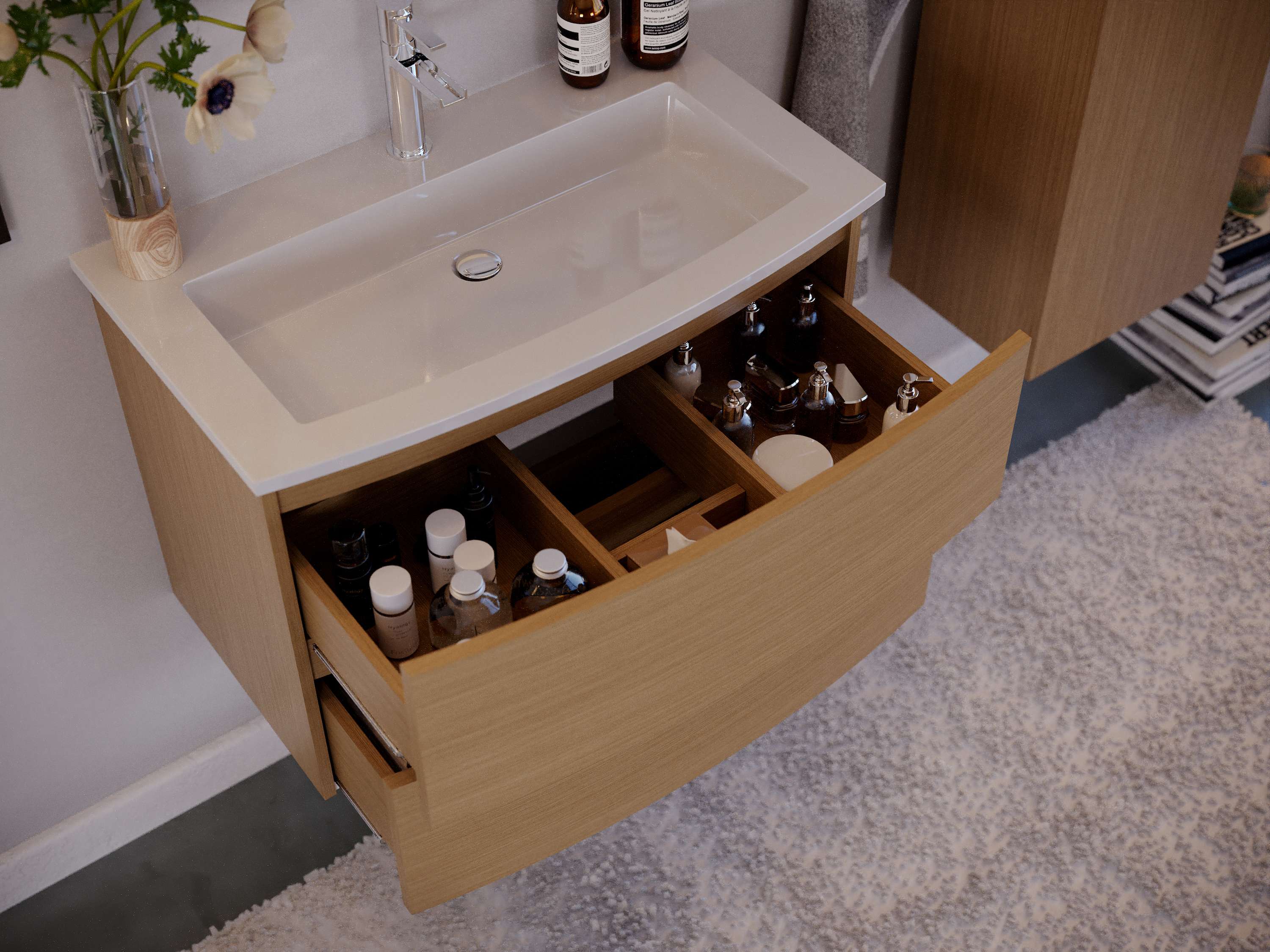 Meuble de salle de bain SAND 2 tiroirs 80 cm chêne T-BATH Inclus lavabo - 4