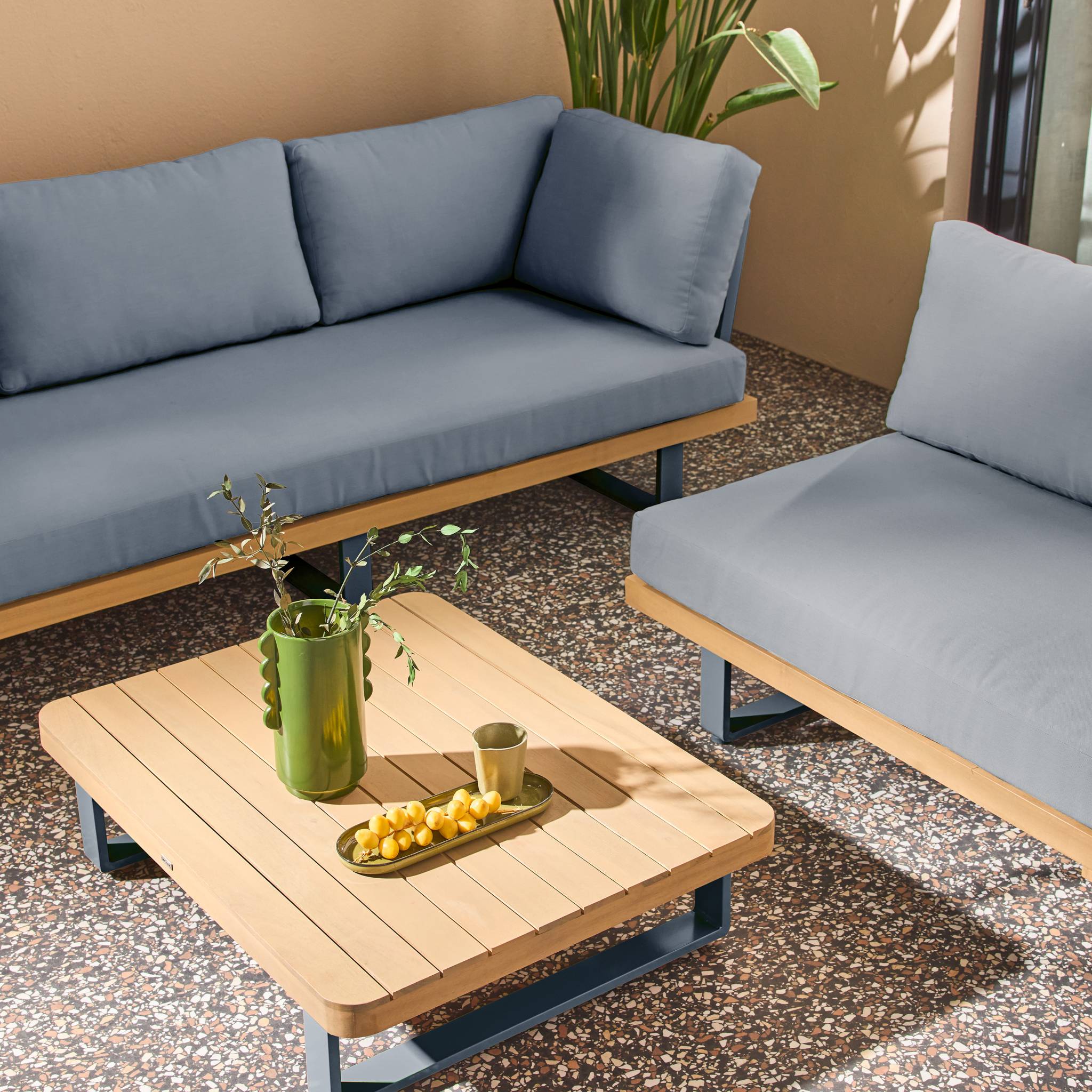 Salon de jardin en Aluminium et bois Gris 5 personnes - 7