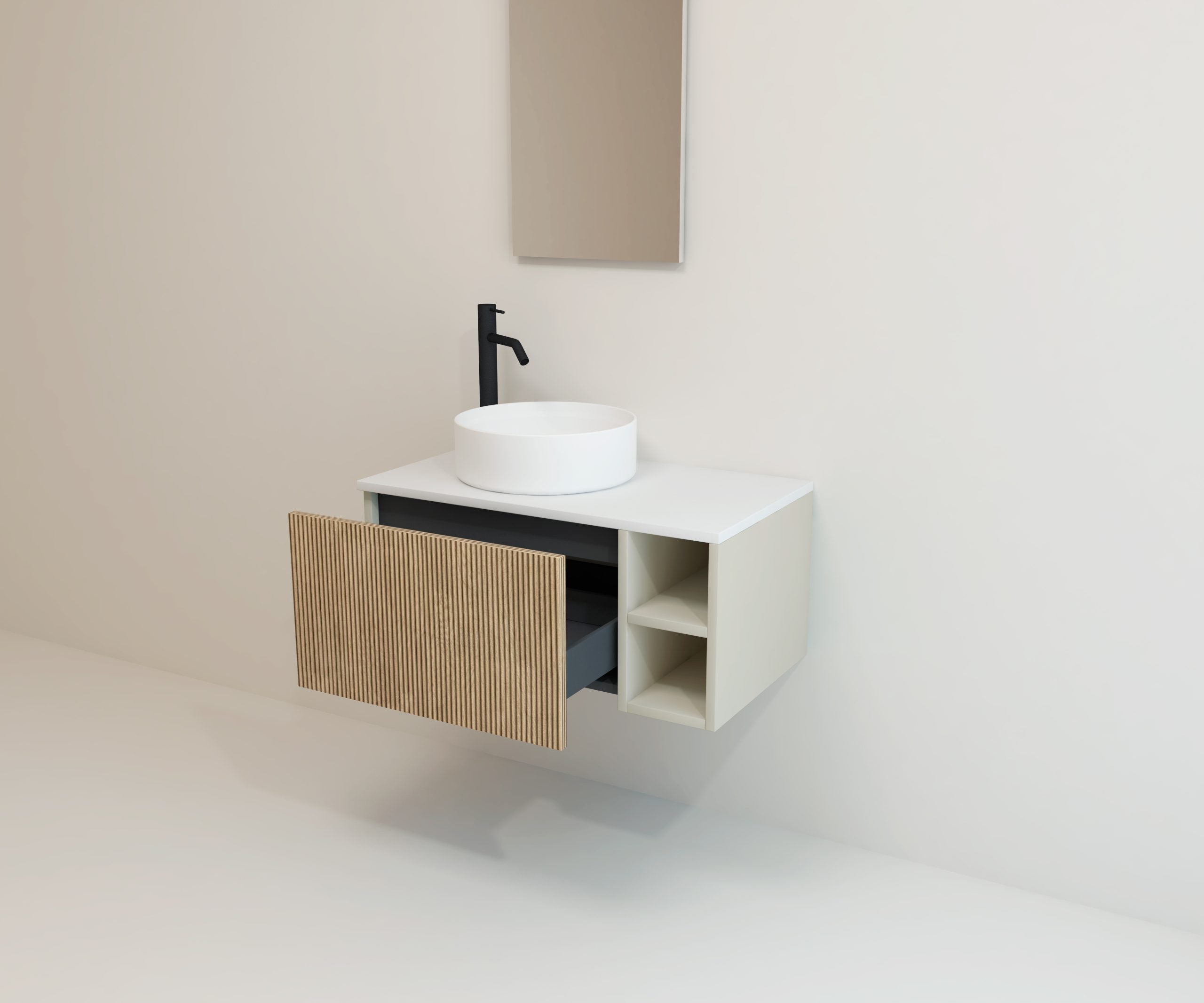 Ensemble de meubles de salle de bain Avantarea CHALAIN, Biscuit 100 cm + vasque + miroir Alma - 5
