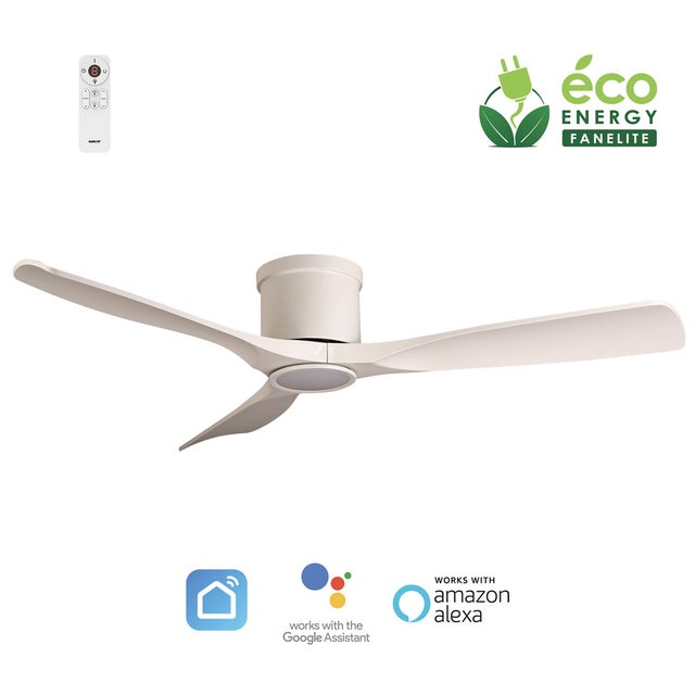Fanelite - Brasseur d'air 132 cm blanc ARATUA - Moteur DC 35W - Lumière LED 20W dimmable 3 couleurs - Wifi - Contrôles vocaux - 3 pales