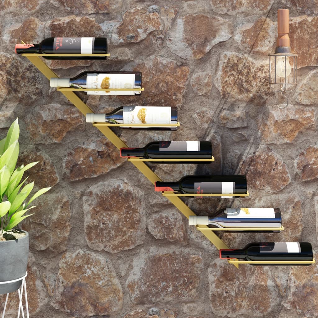 Portabottiglie Da Parete In Metallo Per 7 Bottiglie - Nero, 75x29,5x7,5 Cm, Montaggio Semplice