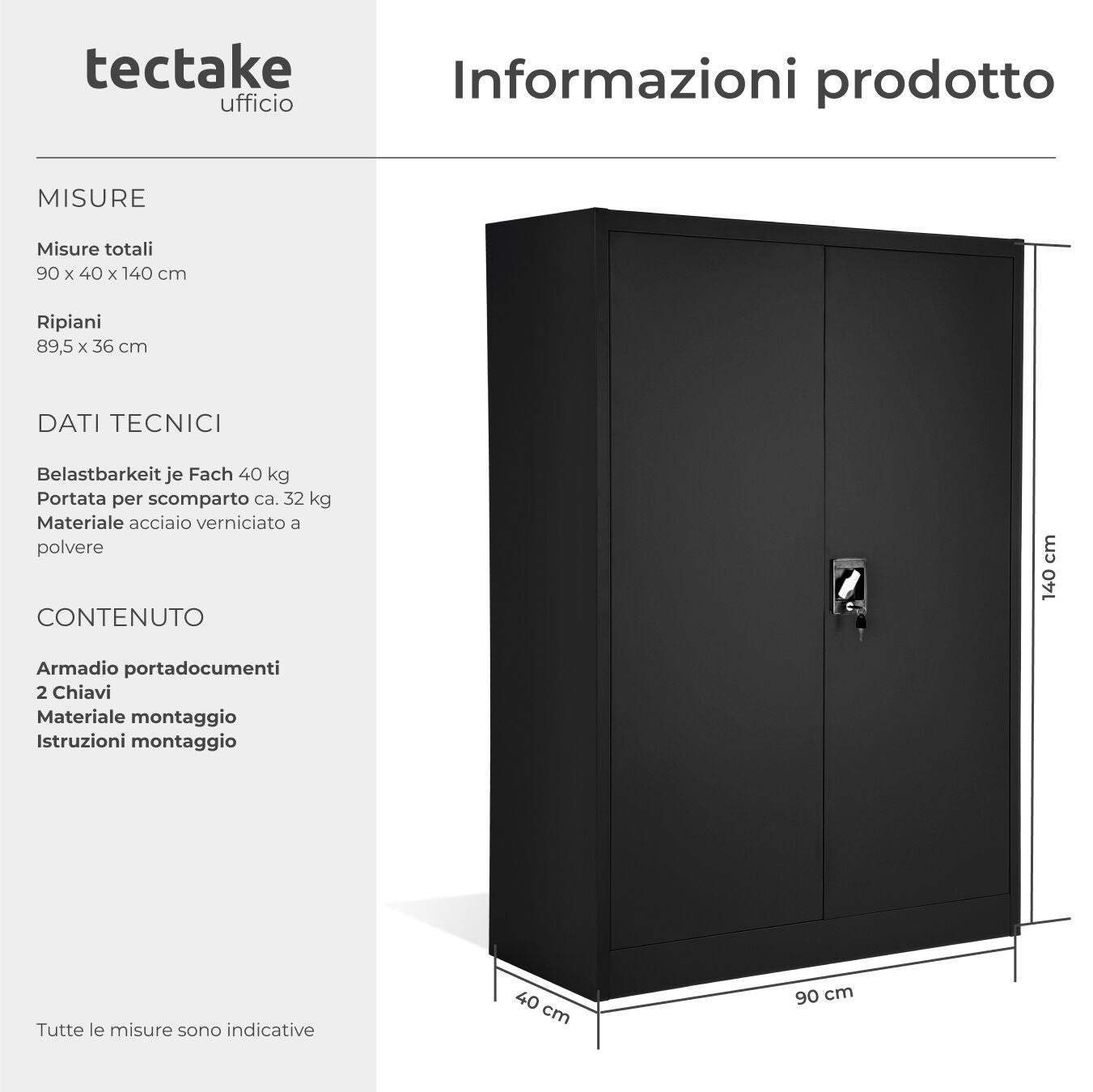 Armoire métallique à dossiers 4 niveaux 140x90x40cm en acier lâqué époxy TECTAKE - 6