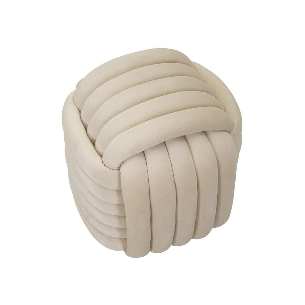 Pouf design intrecciato imbottito in velluto stile moderno Softy - Crema - 3