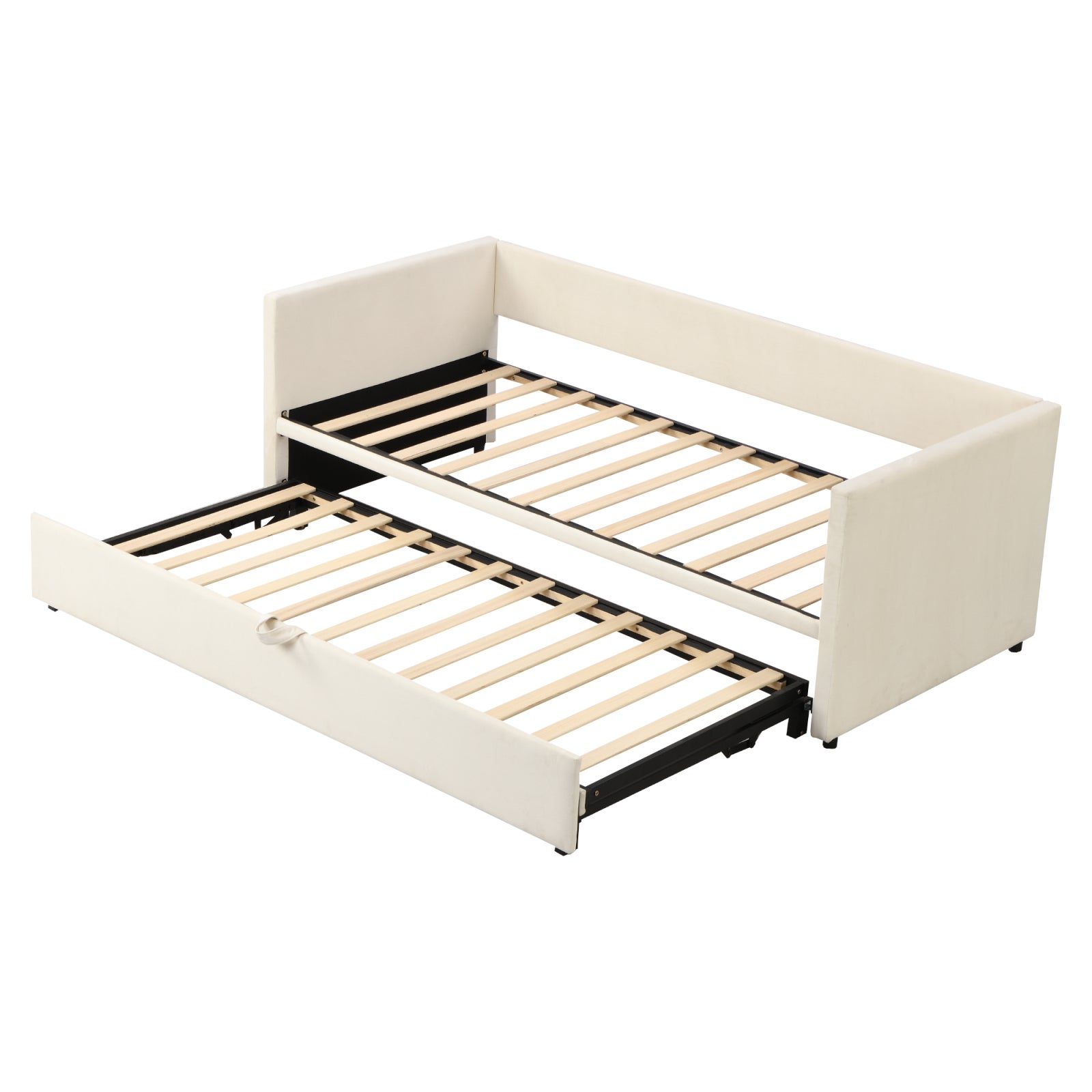 DreamMespace Lit Banquette Extensible 90/180x200 cm - Canapé Lit Gigogne 2 en 1 avec Sommiers, Velours Beige - 6