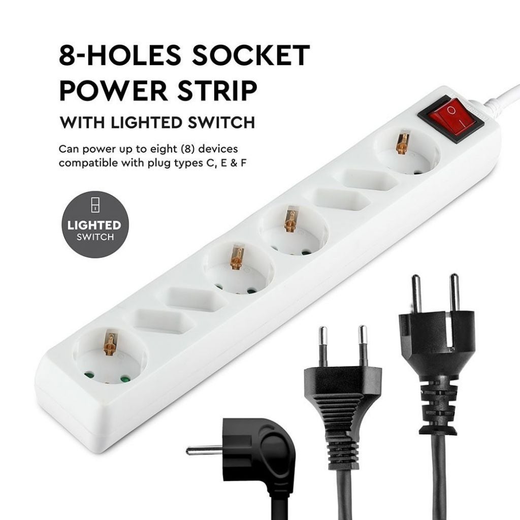 Tomada múltipla com cabo de 1,5 m 8 tomadas 4 10A 2P + interrutor Schuko 4 10A inclinado e luminoso Tomada Schuko cor branca - 2