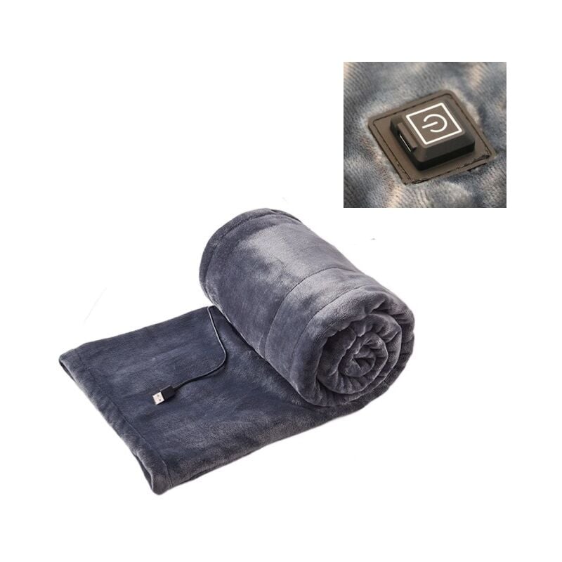 Koc elektryczny, nadający się do prania w pralce, przenośny USB, inteligentny termostat do szybkiego nagrzewania - 100 x 80 cm - szary