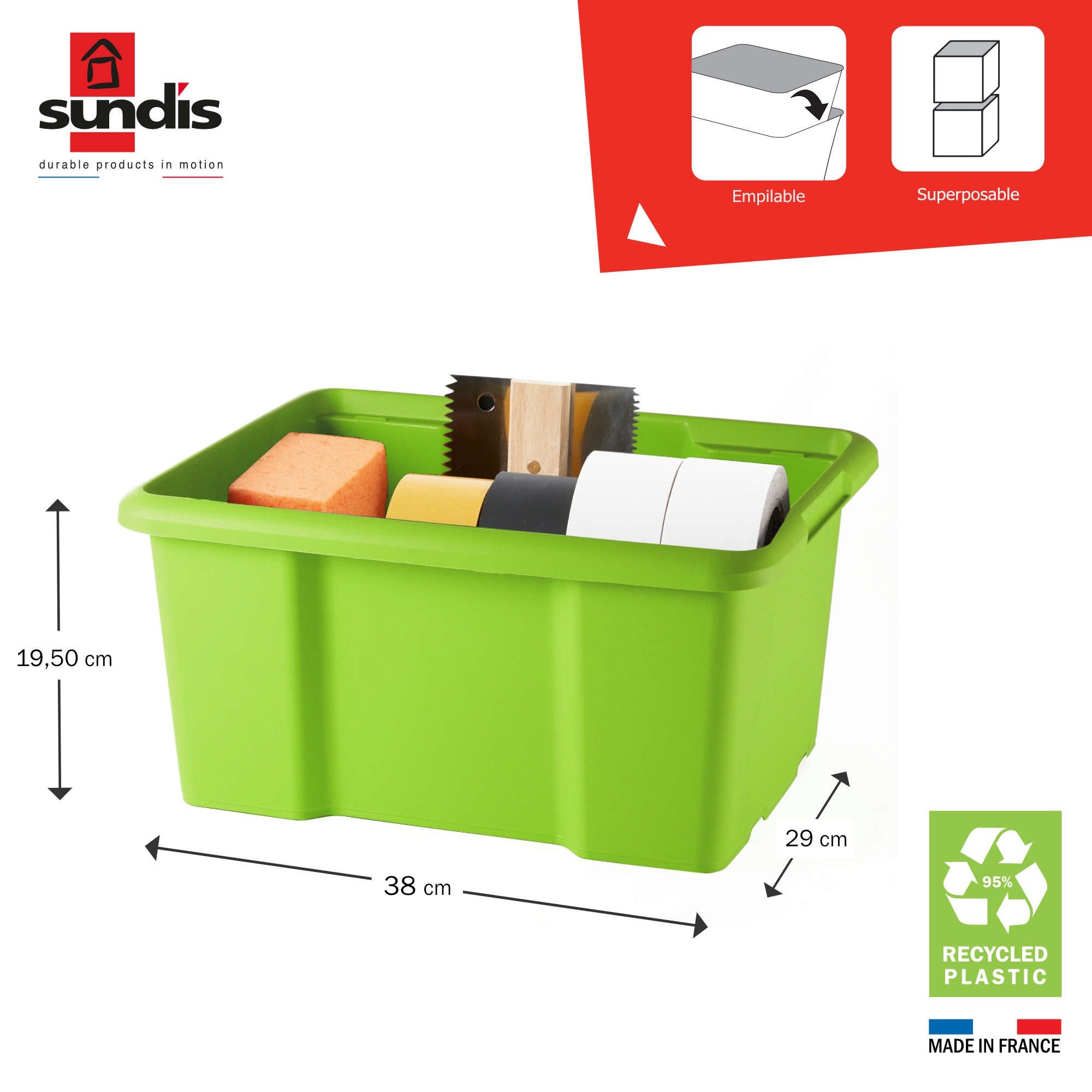 Lot de 10 bacs de rangement plastique 15L empilables - vert - 2