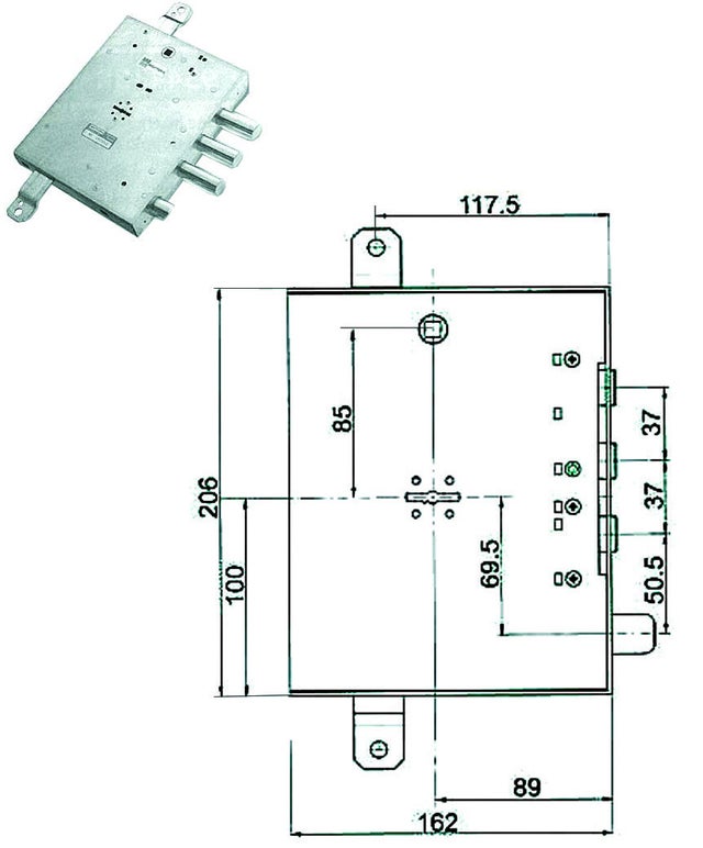 Serratura tripl. applicare scrocco d/mappa blind. gardesa 89r571gd/17 - mm.89 sx (89r571gd/17 sx)