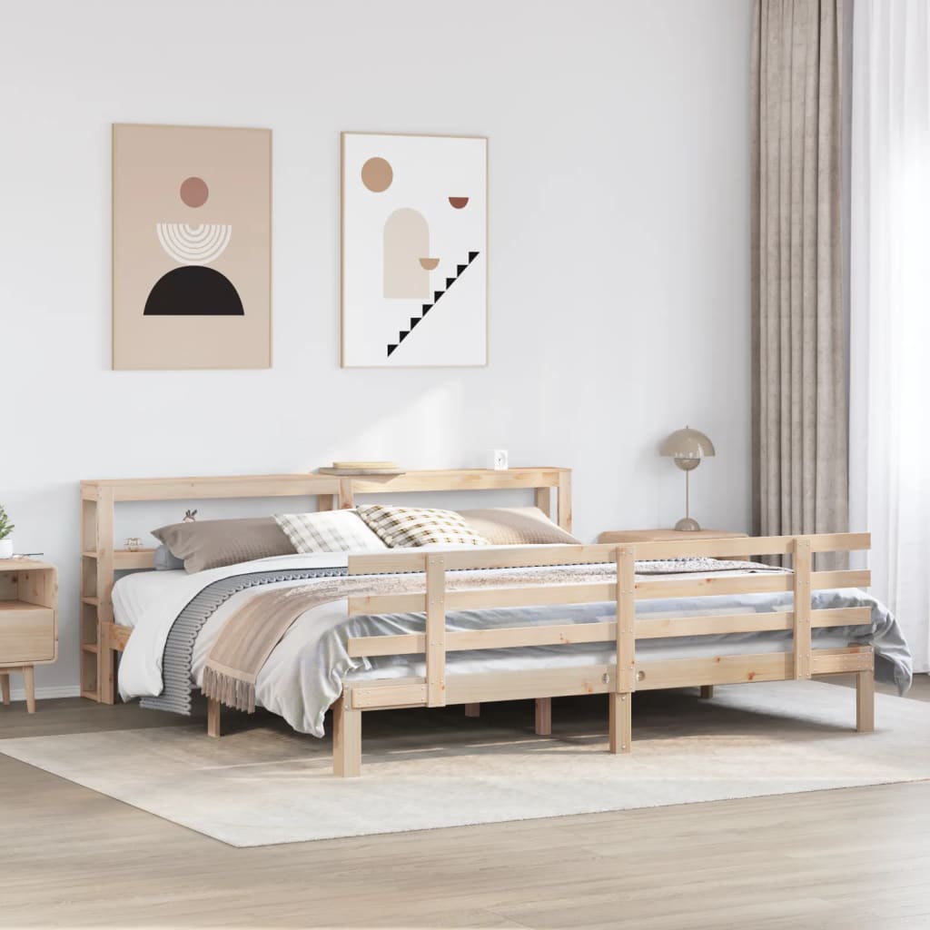 Rama łóżka z wezgłowiem, 200x200 cm, lite drewno sosnowe