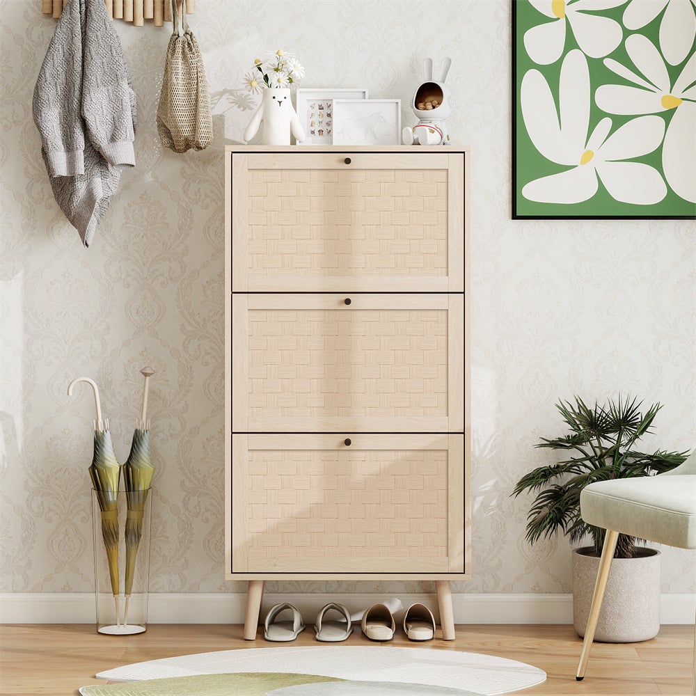 Półka na buty Boho Natural Wood 3-poziomowa, wysokość 121 cm, wzór krzyża, do przedpokoju lub na korytarz