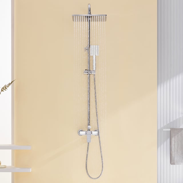 AURALUM MAX Colonna Doccia Cromata con Miscelatore Altezza Regolabile tra 90-124cm,SysTèmede Doccia con Doccia 29x19cm e Soffione Doccia
