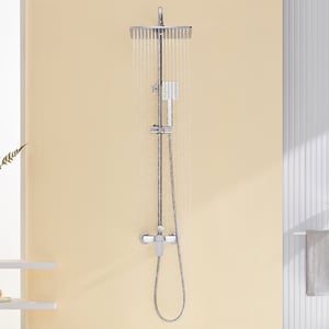 AURALUM MAX Colonne de Douche Chromé avec Mitigeur Hauteur Réglable entre 90-124cm,Systèmede Douche avec Douchette 29x19cm et Pommeau Douche