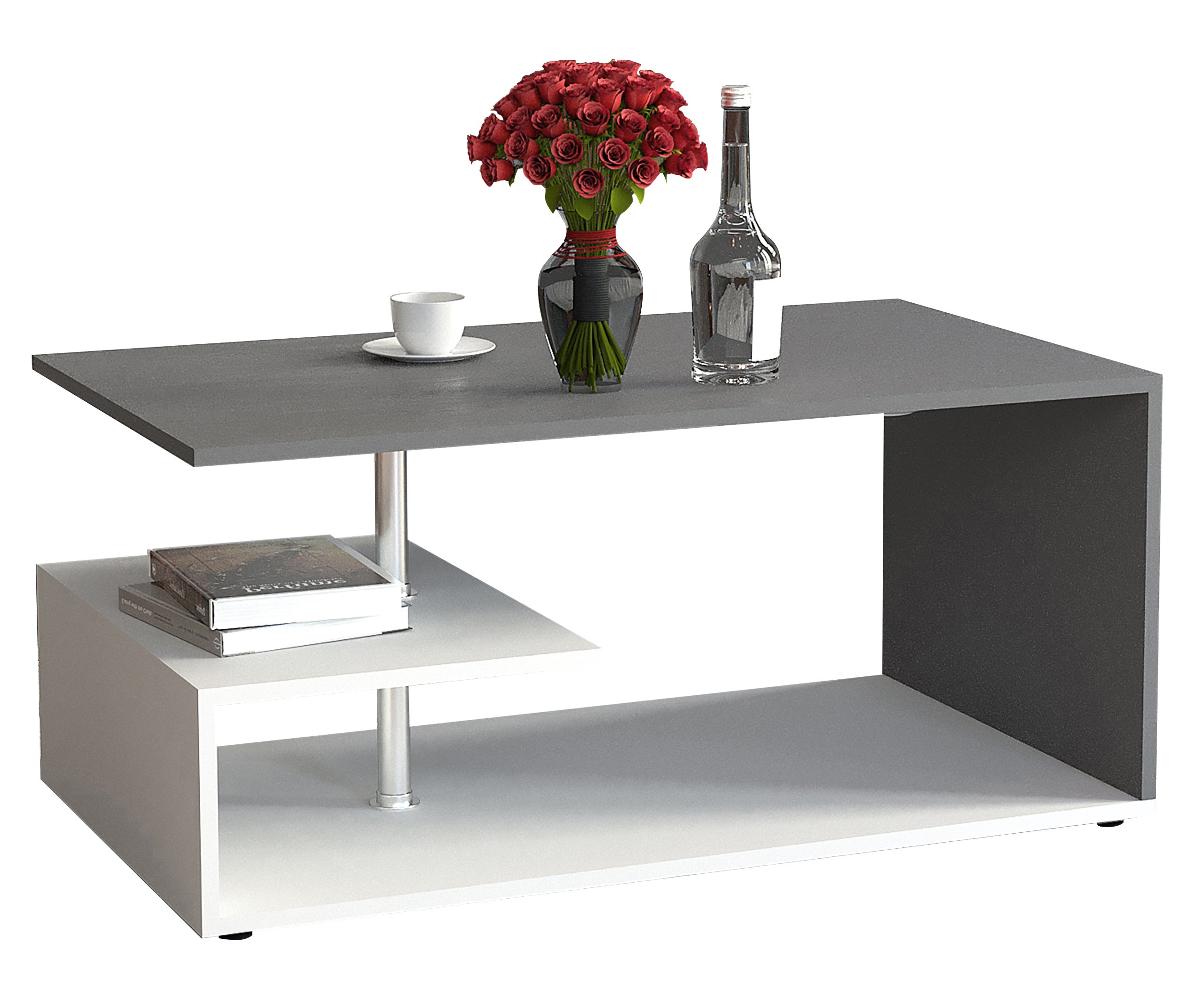VCM Stół boczny i stolik kawowy Maliso Biały / Antracyt H. 42 x B. 91 x T. 53 cm